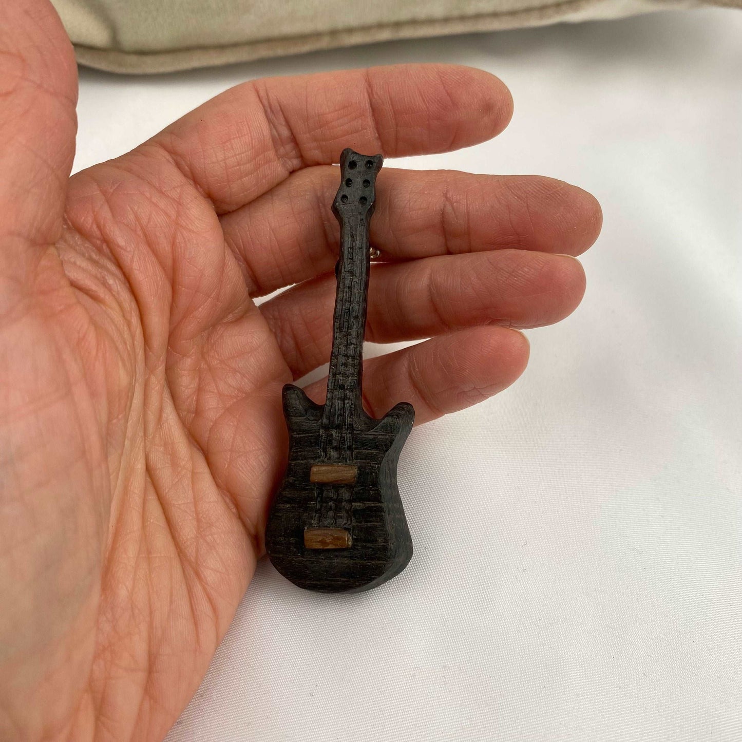 Irish Bog Oak Carved Guitar Brooch | Handmade