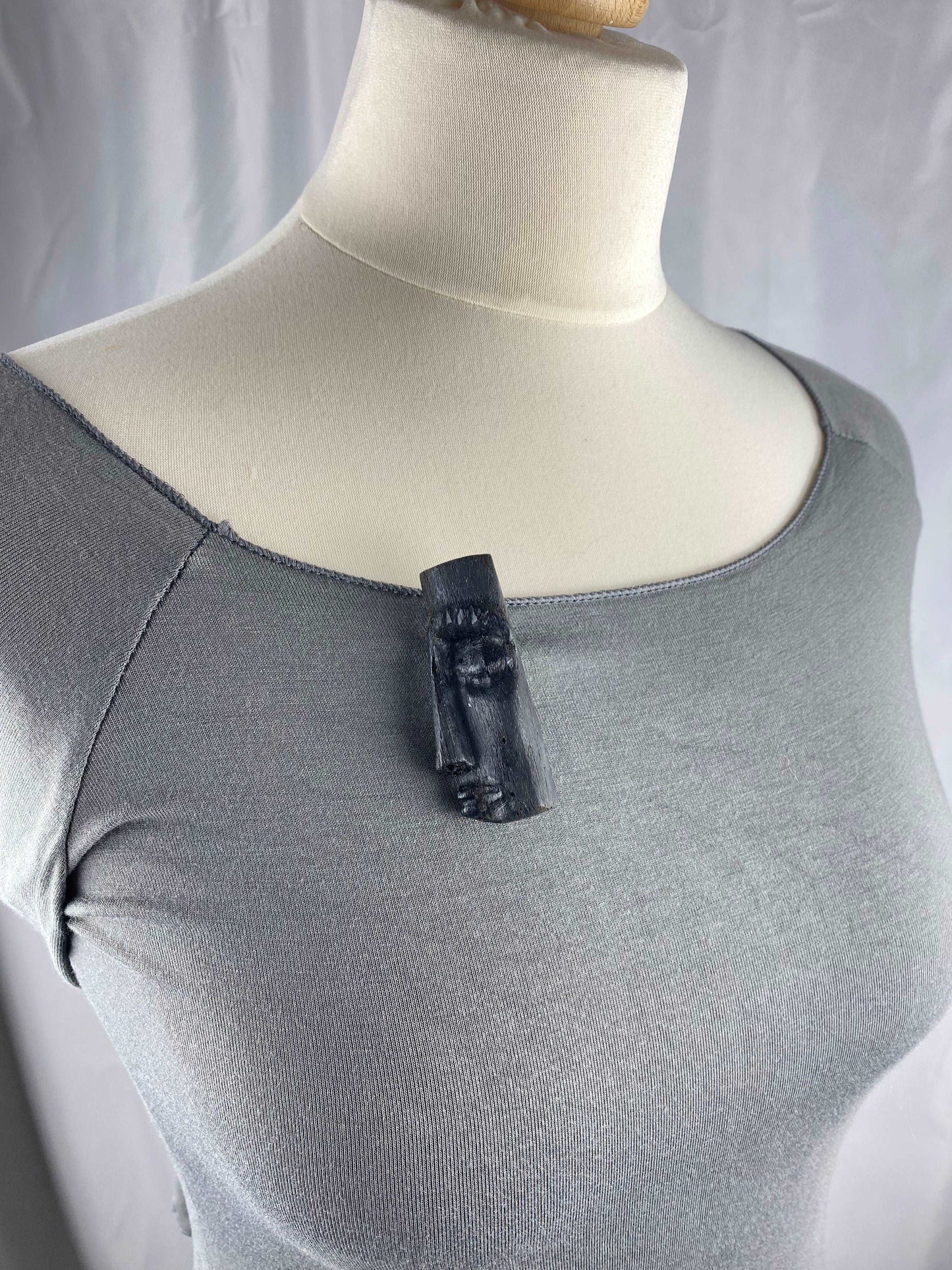 Irish Bog Oak Carved Face Brooch | Handmade