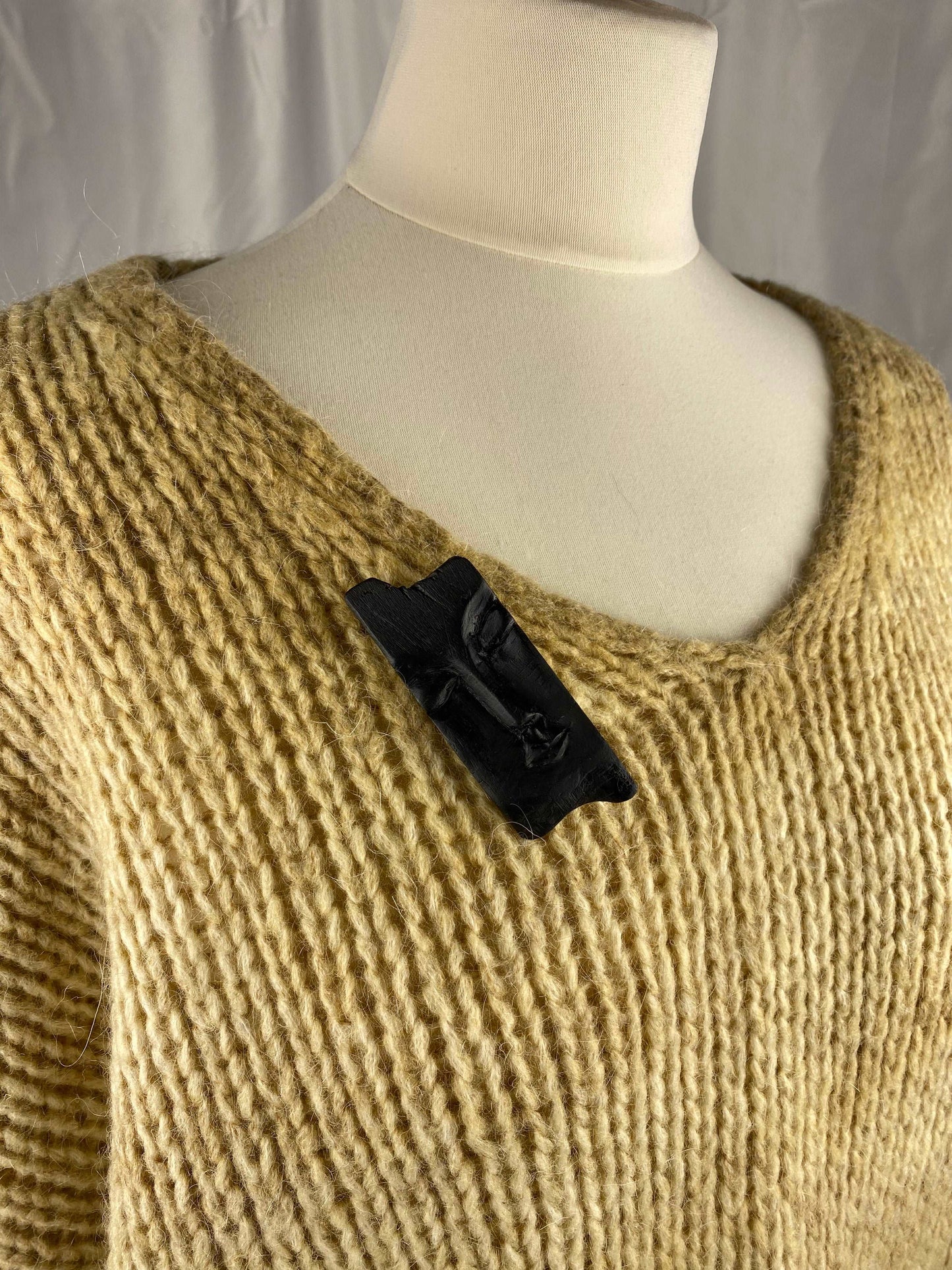 Irish Bog Oak Carved Face Brooch | Handmade