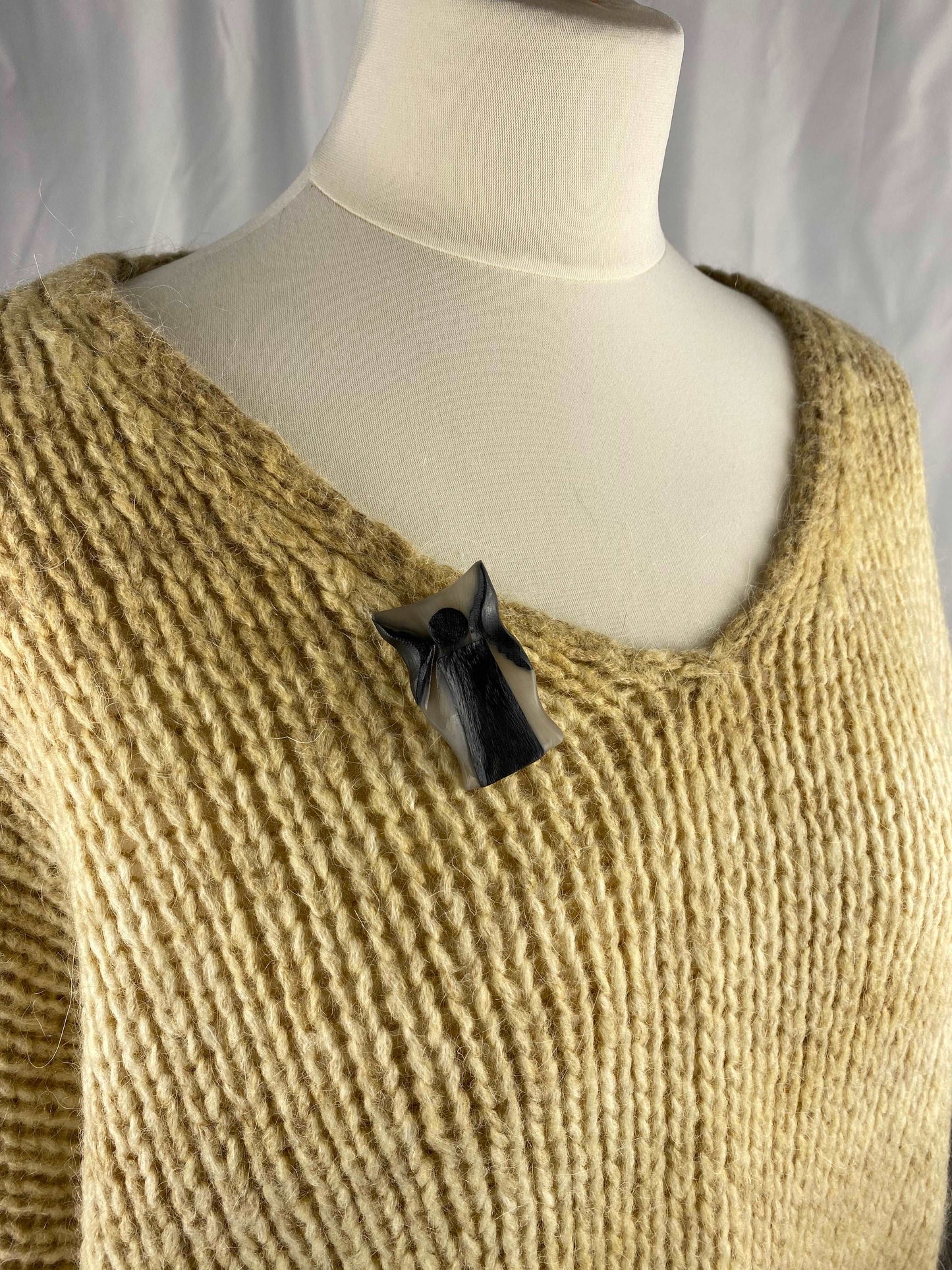 Irish Bog Oak Carved Angel Brooch with White colour Resin Gift | Handmade