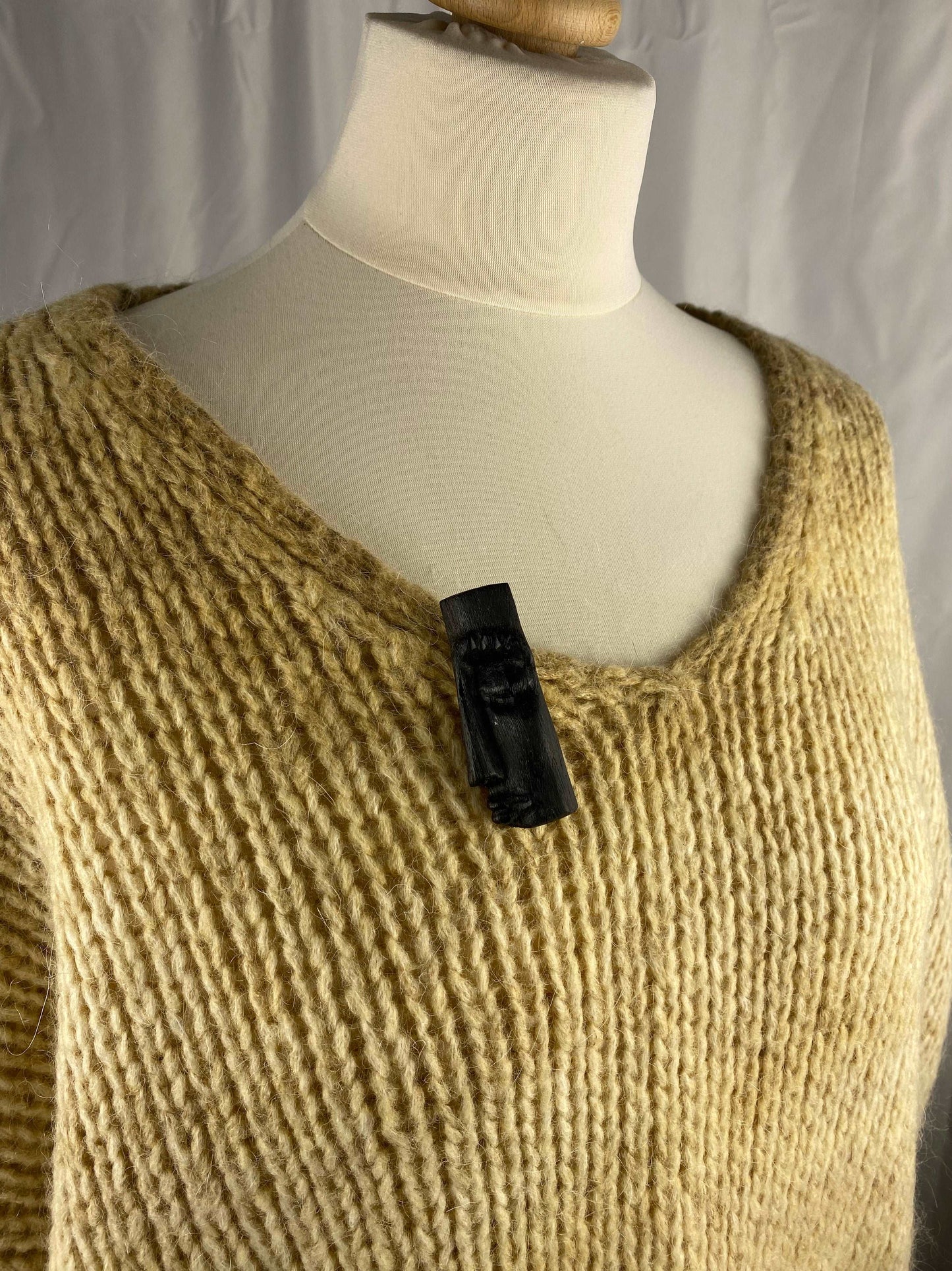 Irish Bog Oak Carved Face Brooch | Handmade