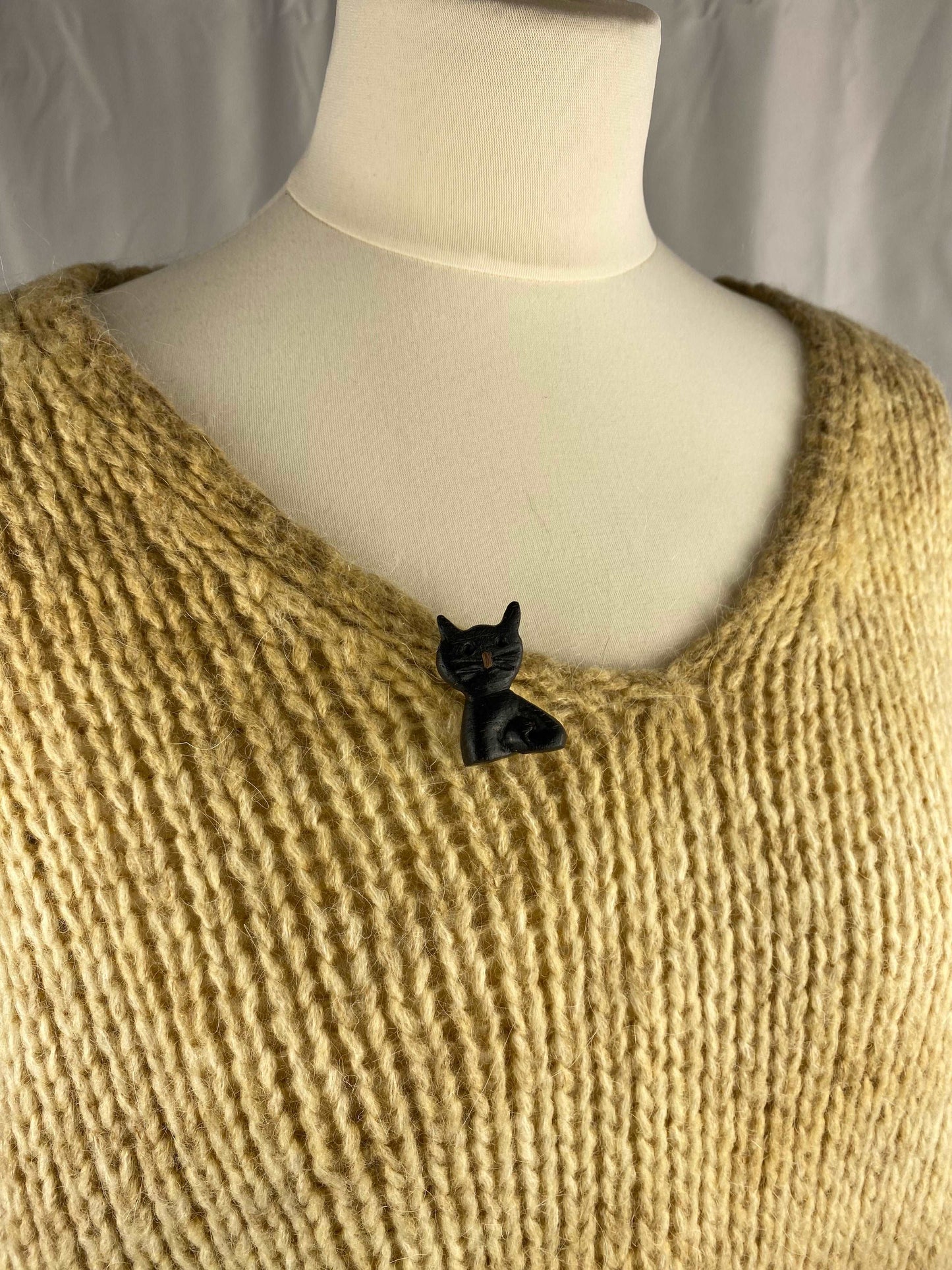 Irish Bog Oak Carved Cat Brooch | Handmade