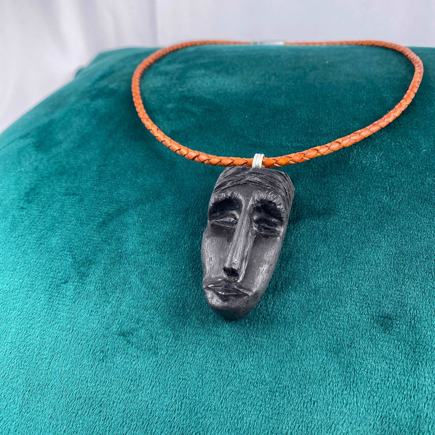 Irish Bog Oak Carved Face Necklace Gift - Handmade