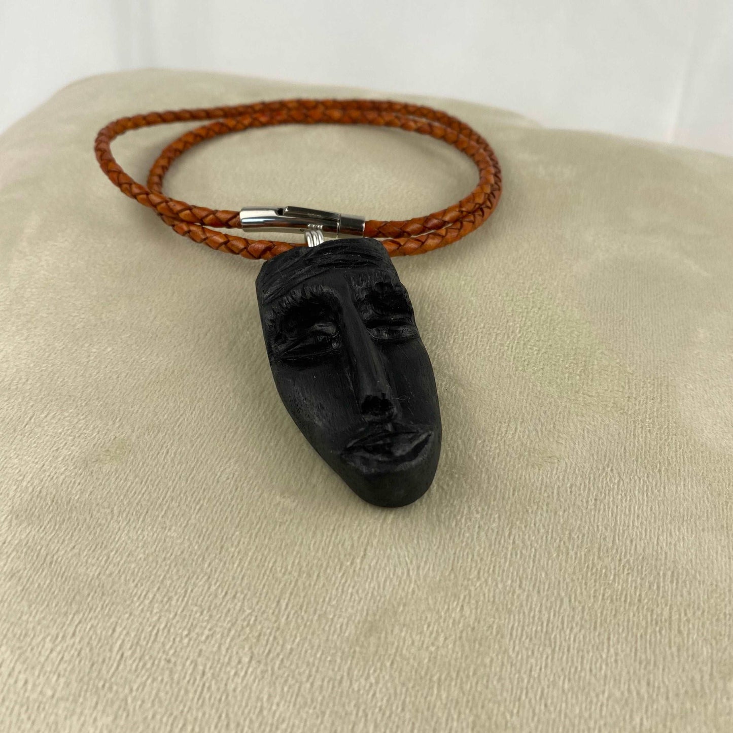 Irish Bog Oak Carved Face Necklace Gift - Handmade