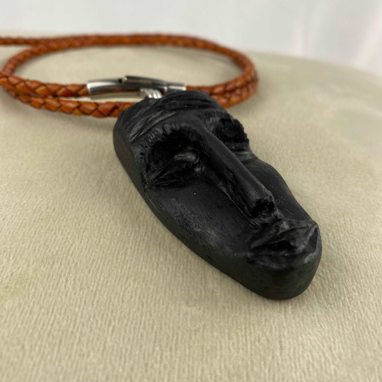 Irish Bog Oak Carved Face Necklace Gift - Handmade