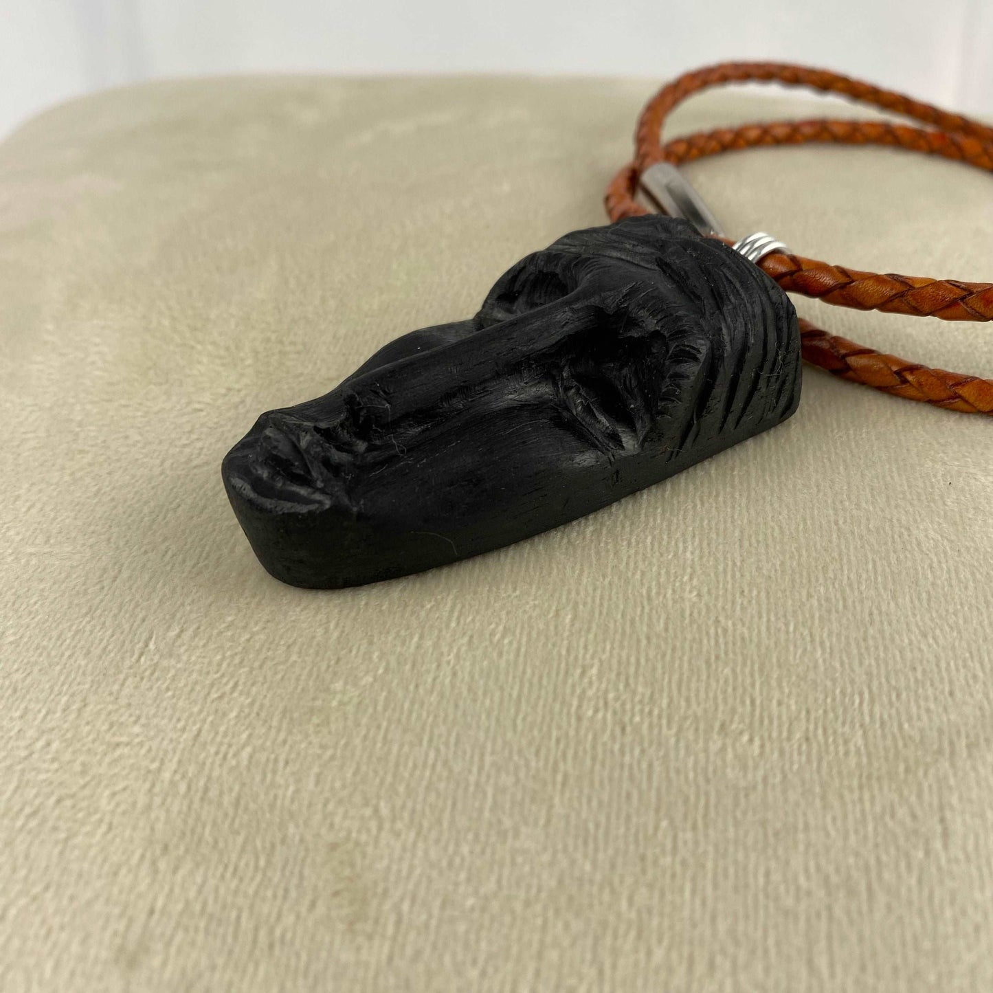 Irish Bog Oak Carved Face Necklace Gift - Handmade