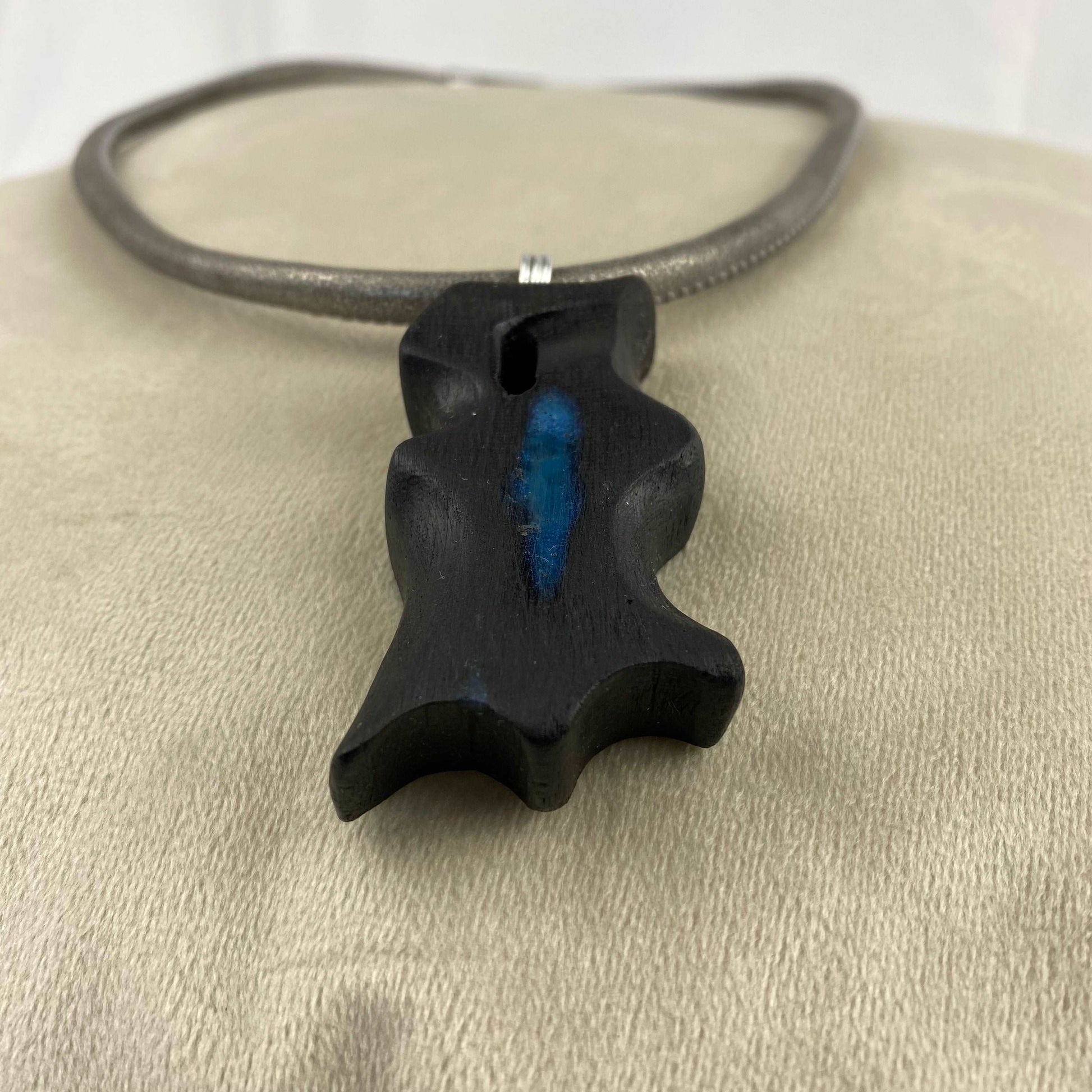 Irish Bog Oak Carved Necklace with Blue colour Resin Gift - Handmade