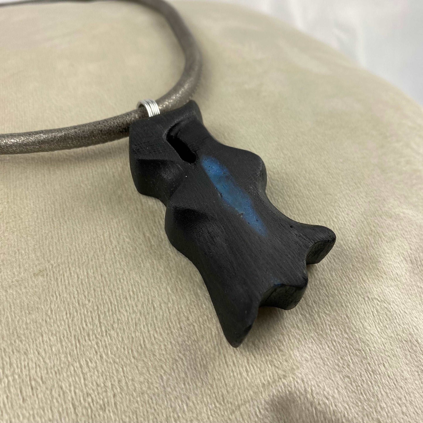Irish Bog Oak Carved Necklace with Blue colour Resin Gift - Handmade