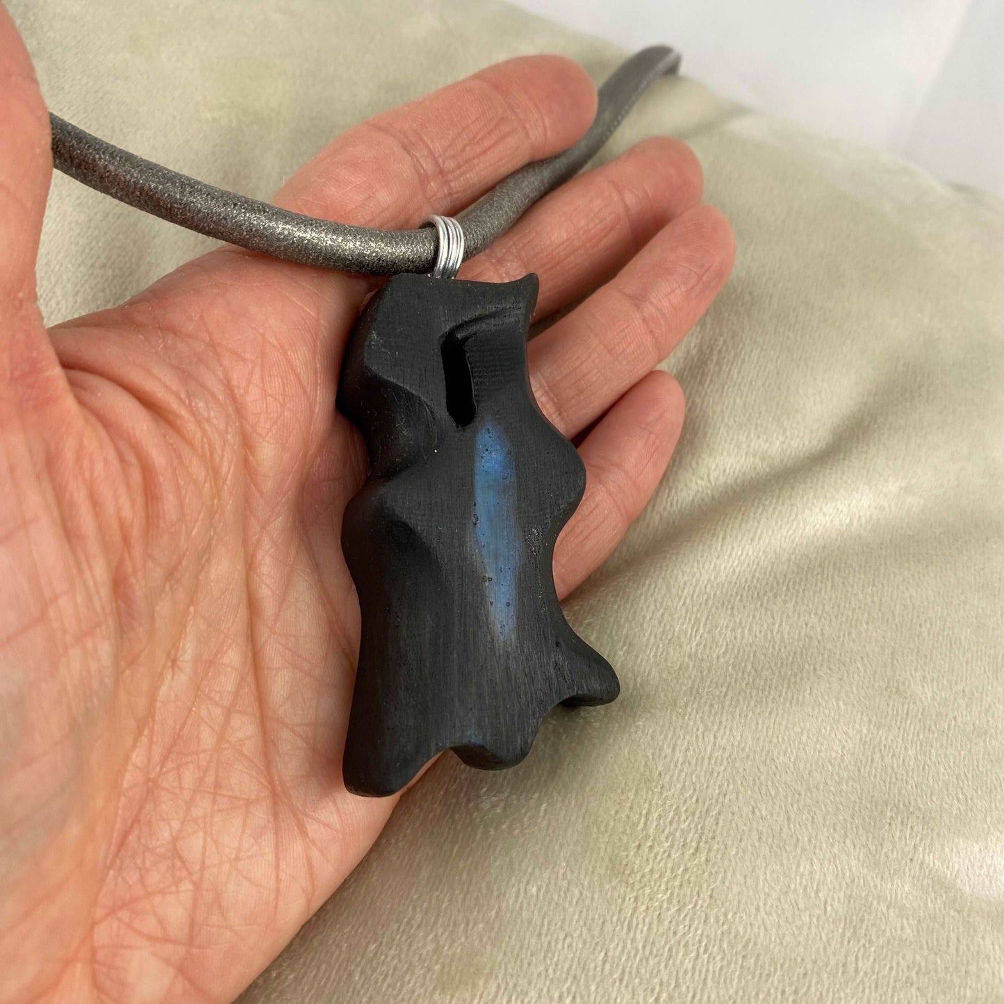 Irish Bog Oak Carved Necklace with Blue colour Resin Gift - Handmade