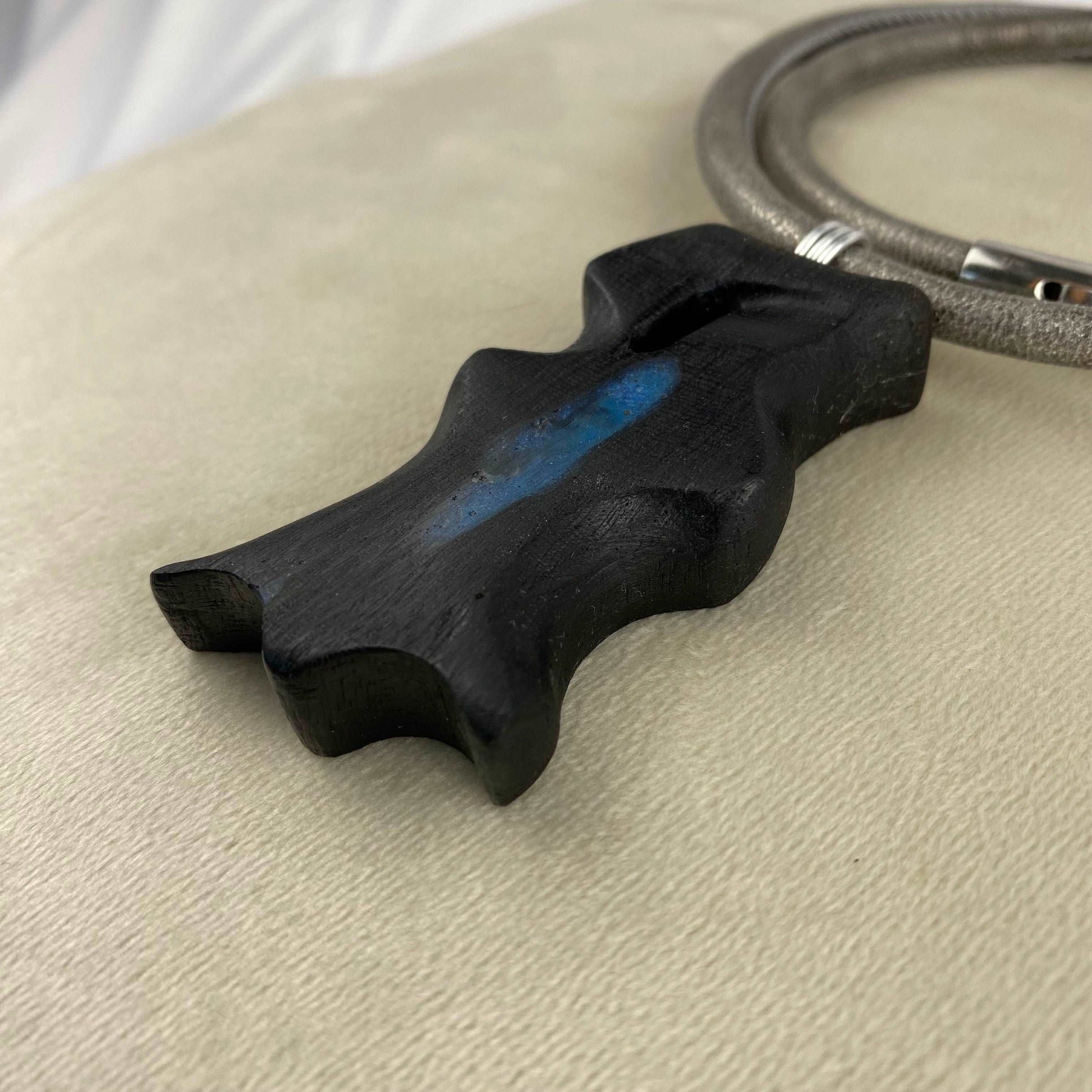Irish Bog Oak Carved Necklace with Blue colour Resin Gift - Handmade