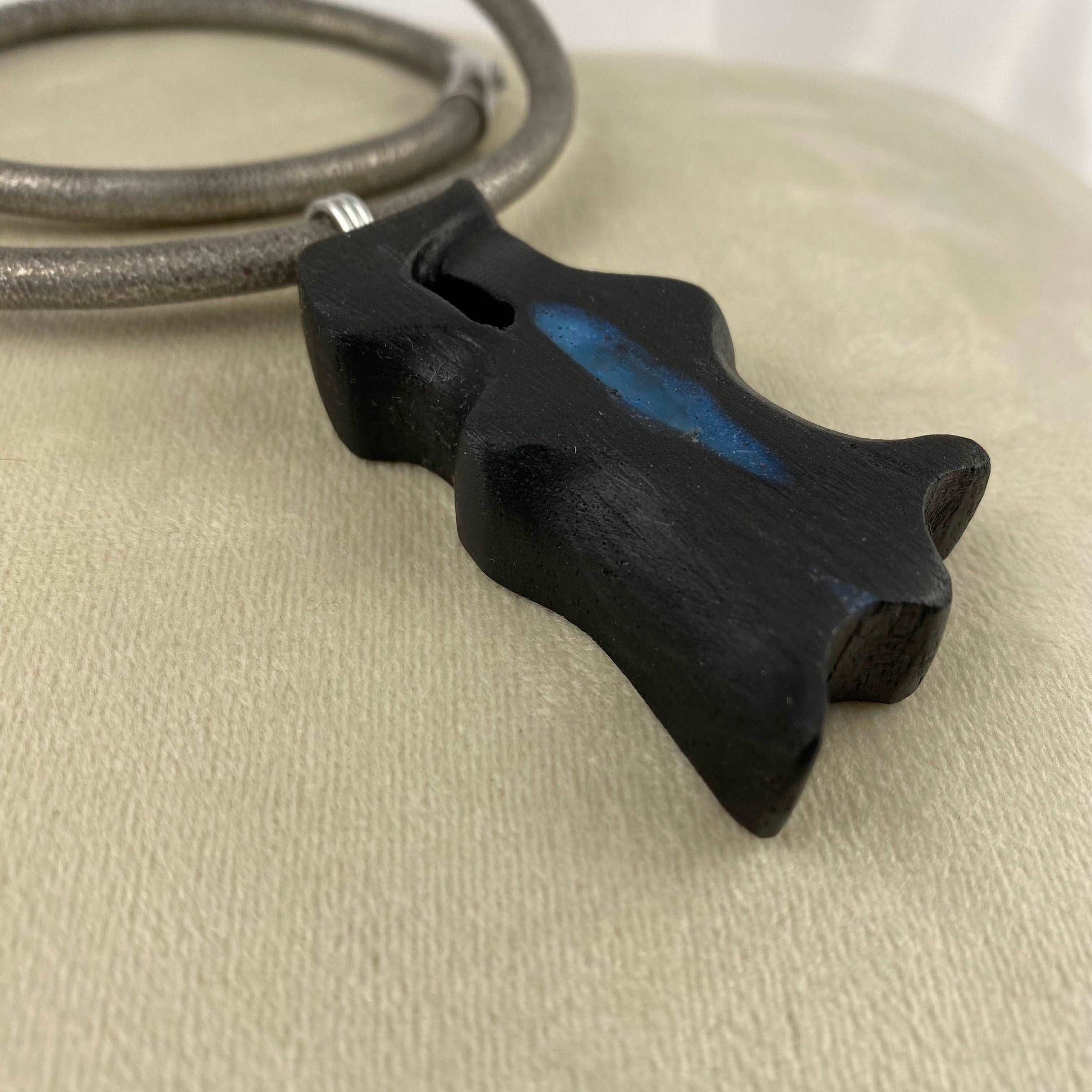 Irish Bog Oak Carved Necklace with Blue colour Resin Gift - Handmade
