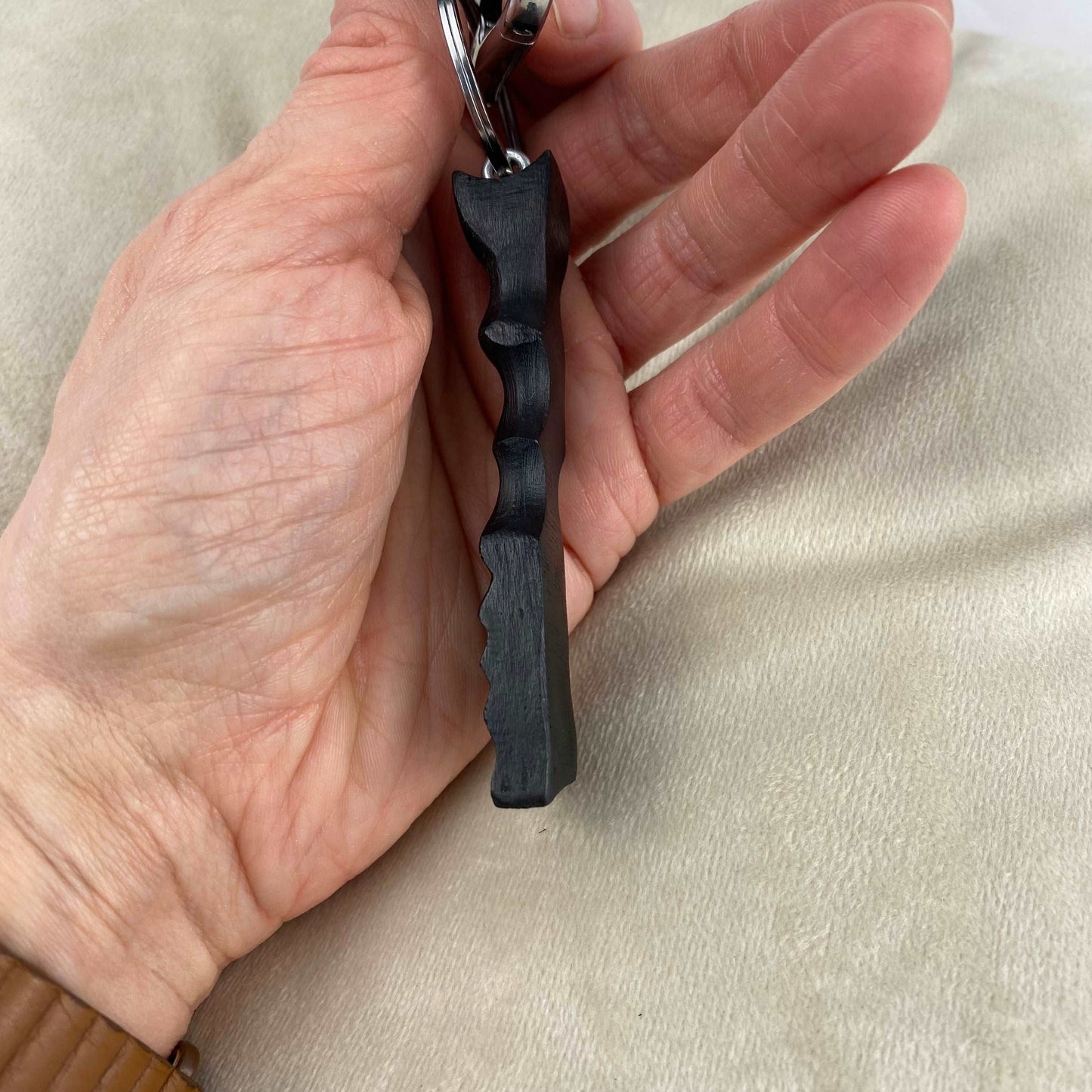 Irish Bog Oak Carved Keychain | Handmade