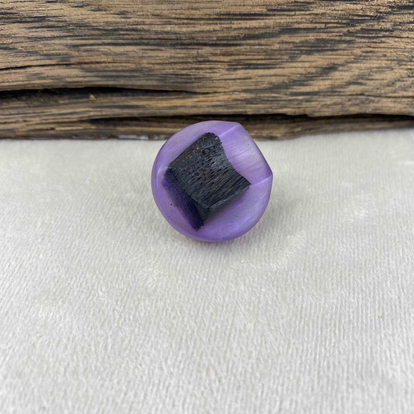 Irish Bog Oak Carved Brooch with Violet Colour Resin Gift | Handmade
