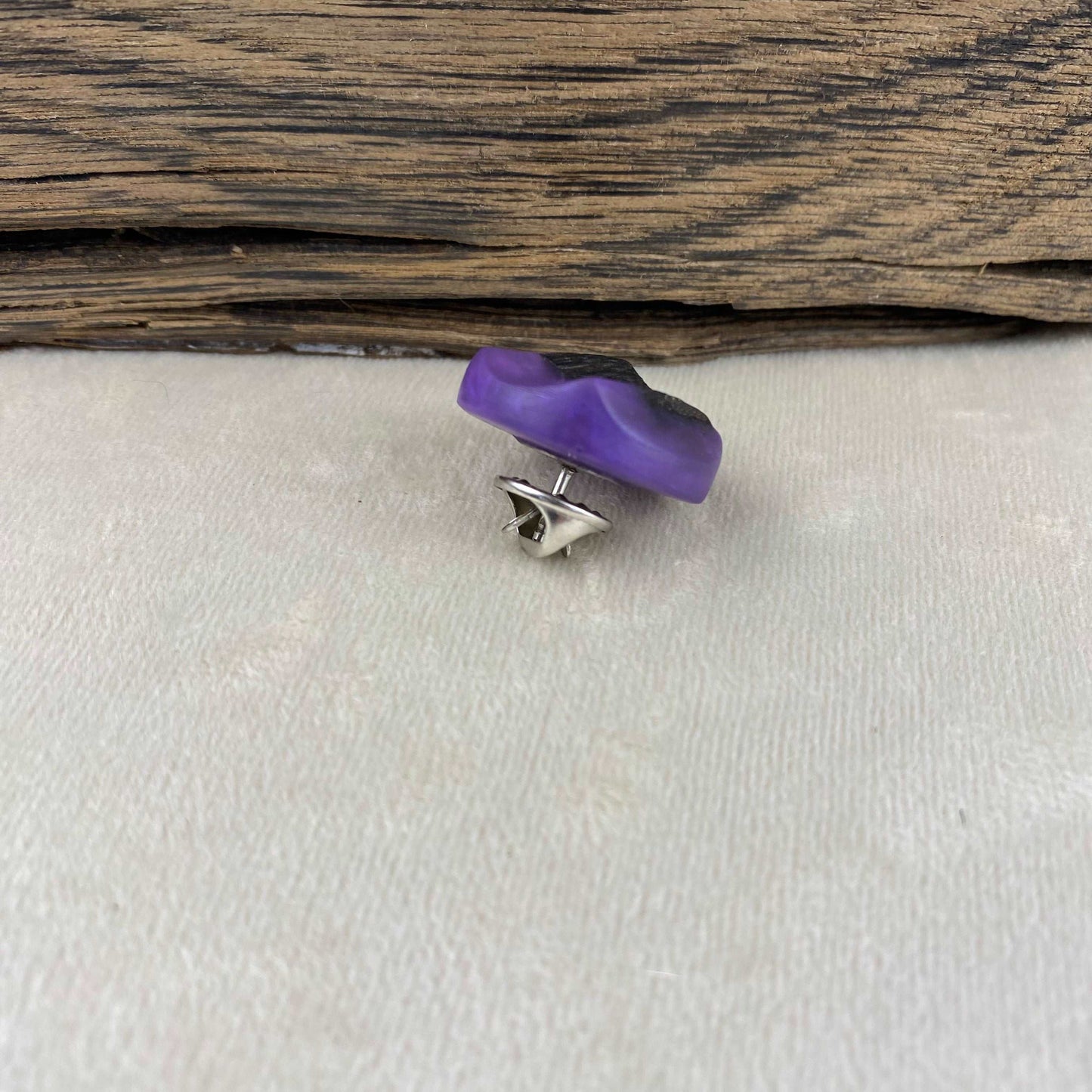 Irish Bog Oak Carved Brooch with Violet Colour Resin Gift | Handmade