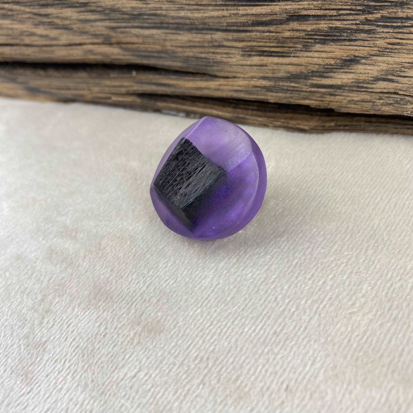 Irish Bog Oak Carved Brooch with Violet Colour Resin Gift | Handmade