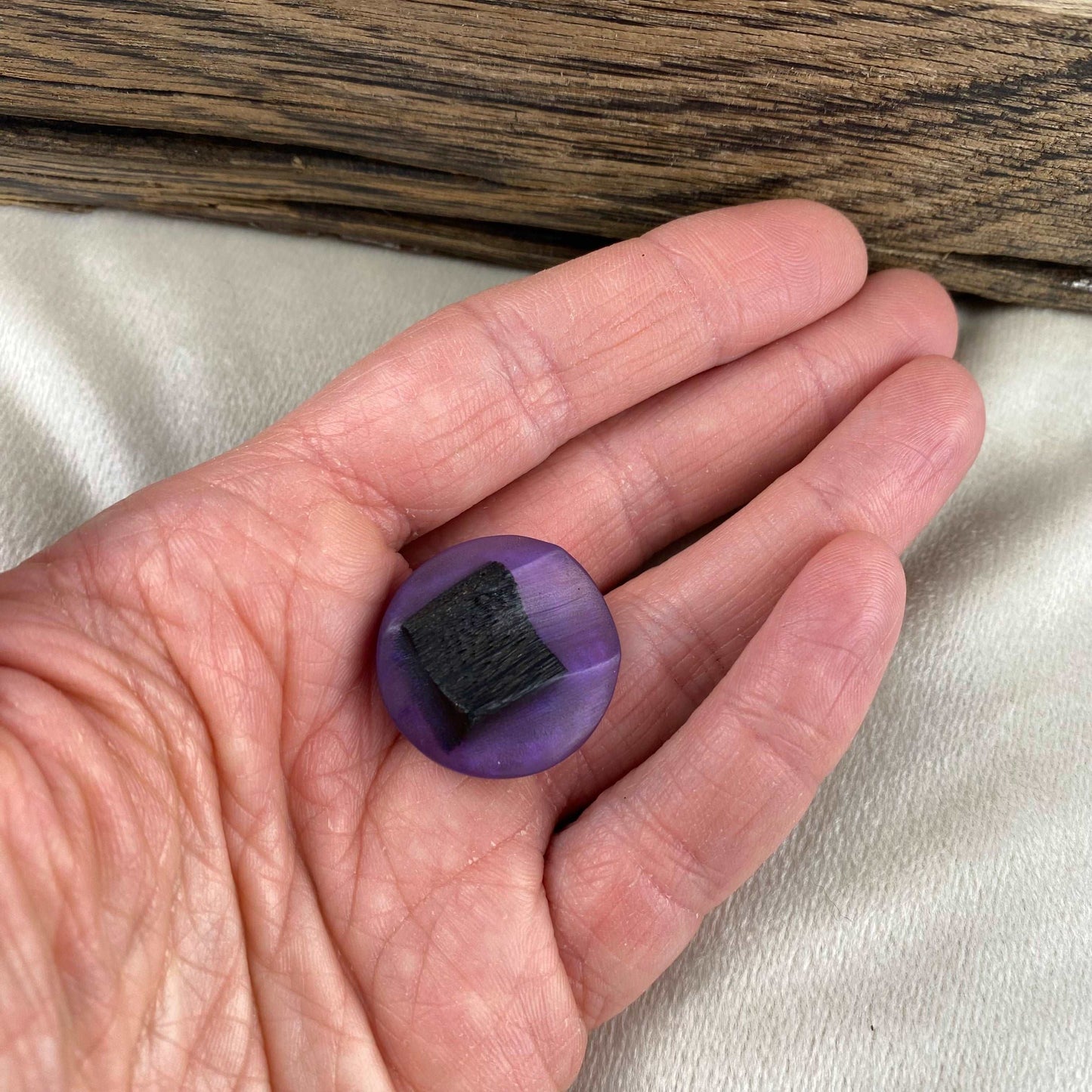 Irish Bog Oak Carved Brooch with Violet Colour Resin Gift | Handmade