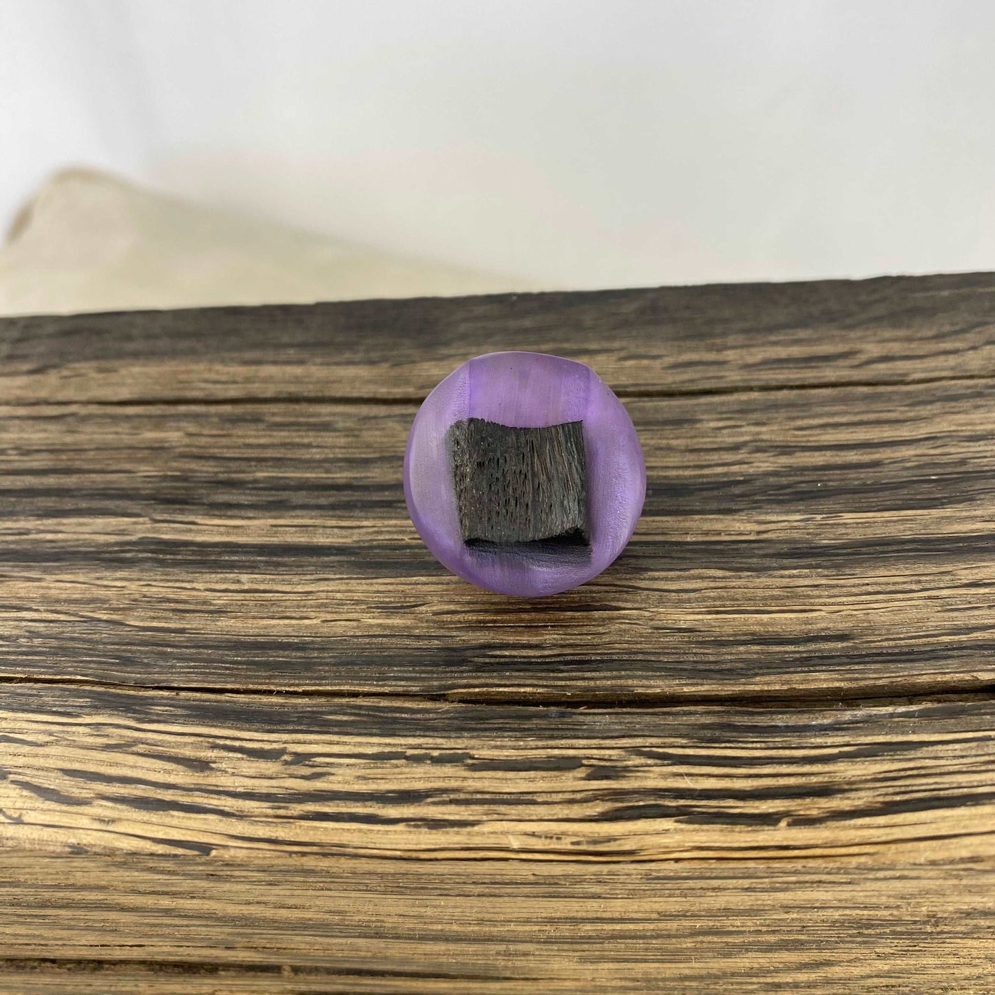 Irish Bog Oak Carved Brooch with Violet Colour Resin Gift | Handmade