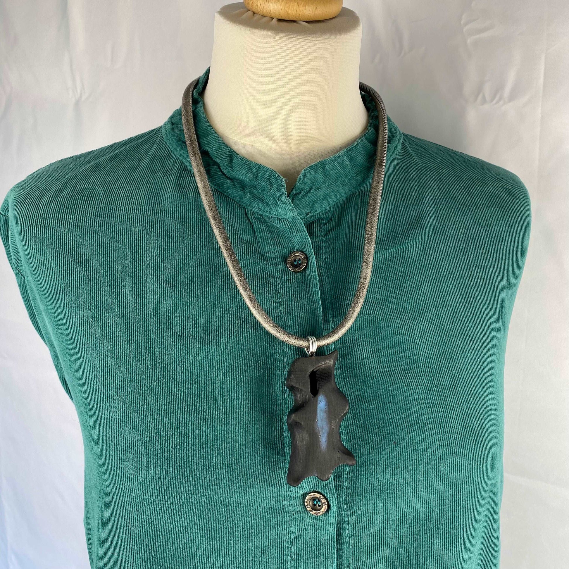 Irish Bog Oak Carved Necklace with Blue colour Resin Gift - Handmade
