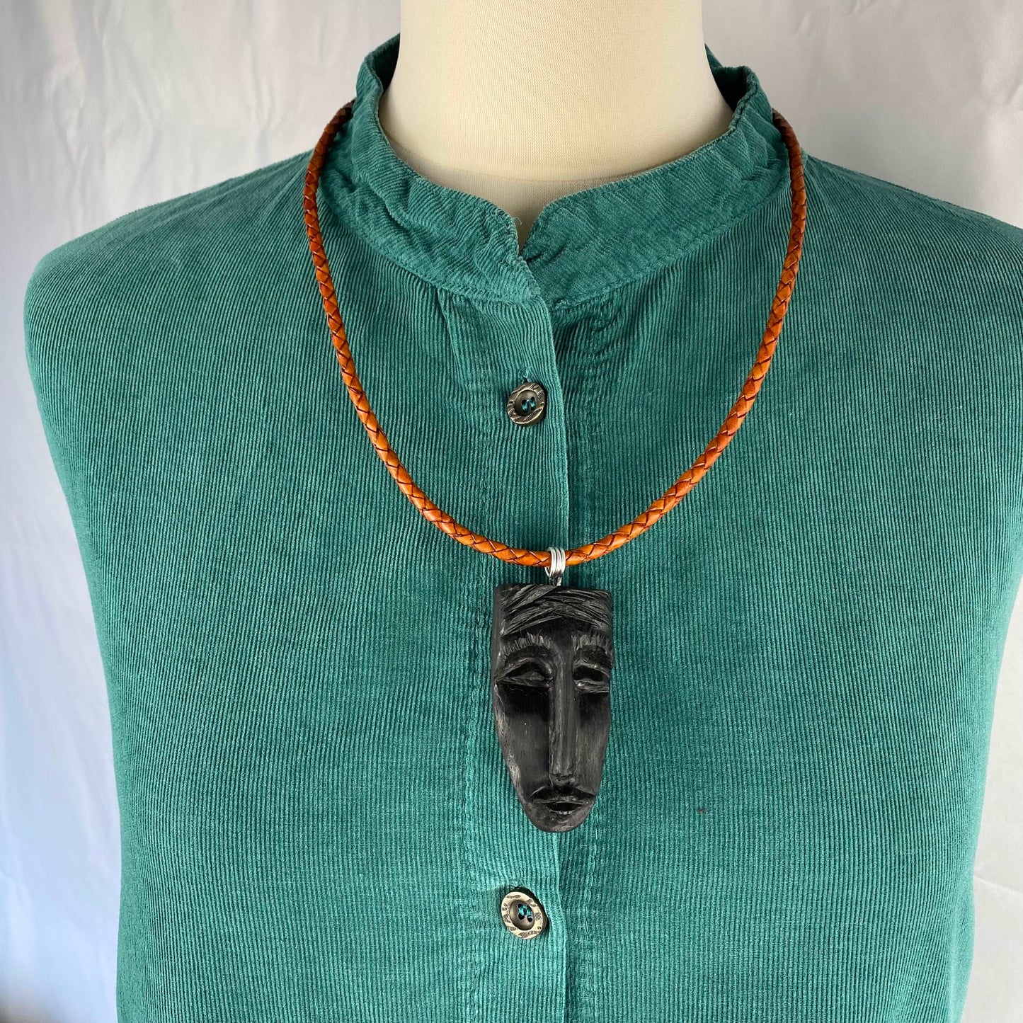 Irish Bog Oak Carved Face Necklace Gift - Handmade