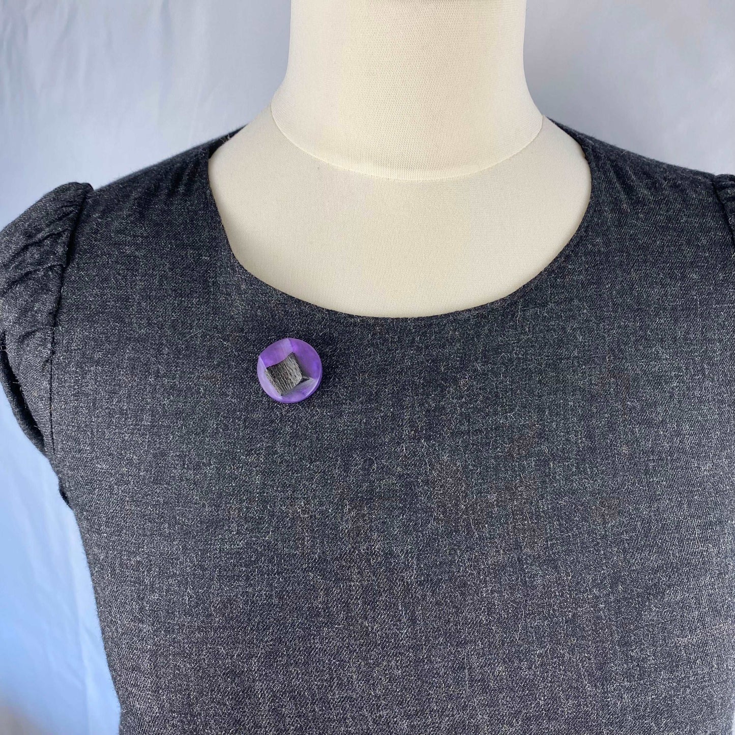 Irish Bog Oak Carved Brooch with Violet Colour Resin Gift | Handmade