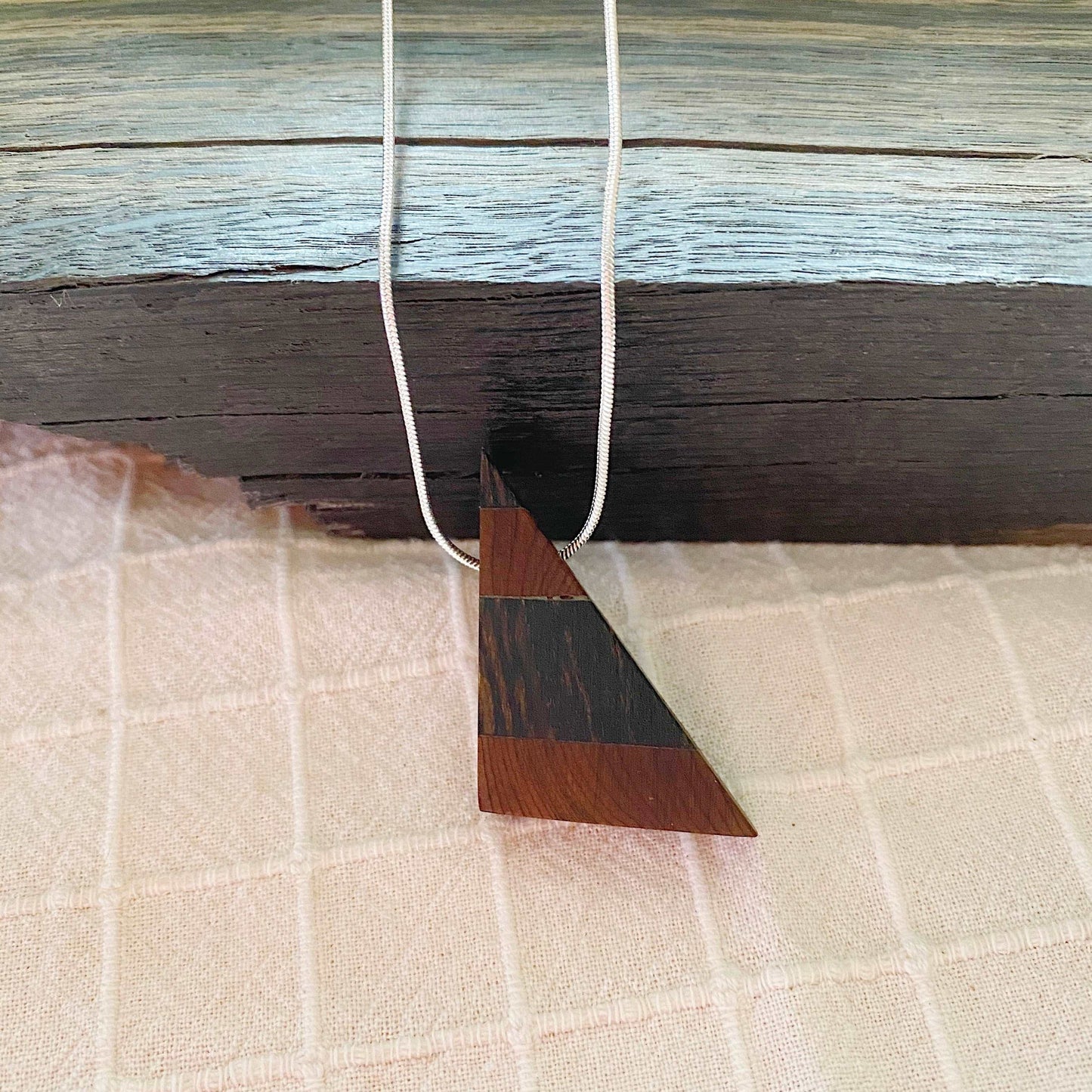 Irish Bog Oak & Yew Triangle Pendant Necklace on Silver Plated Chain - Handmade