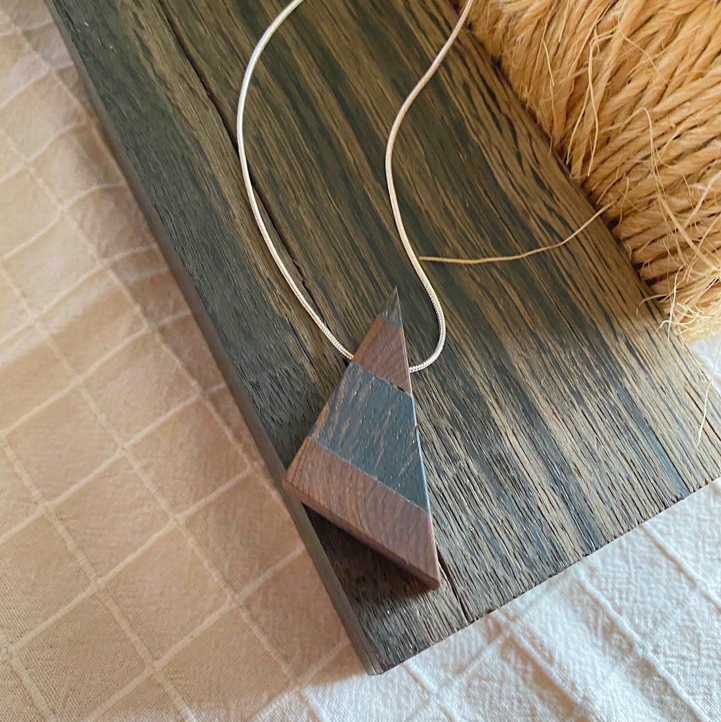 Irish Bog Oak & Yew Triangle Pendant Necklace on Silver Plated Chain - Handmade