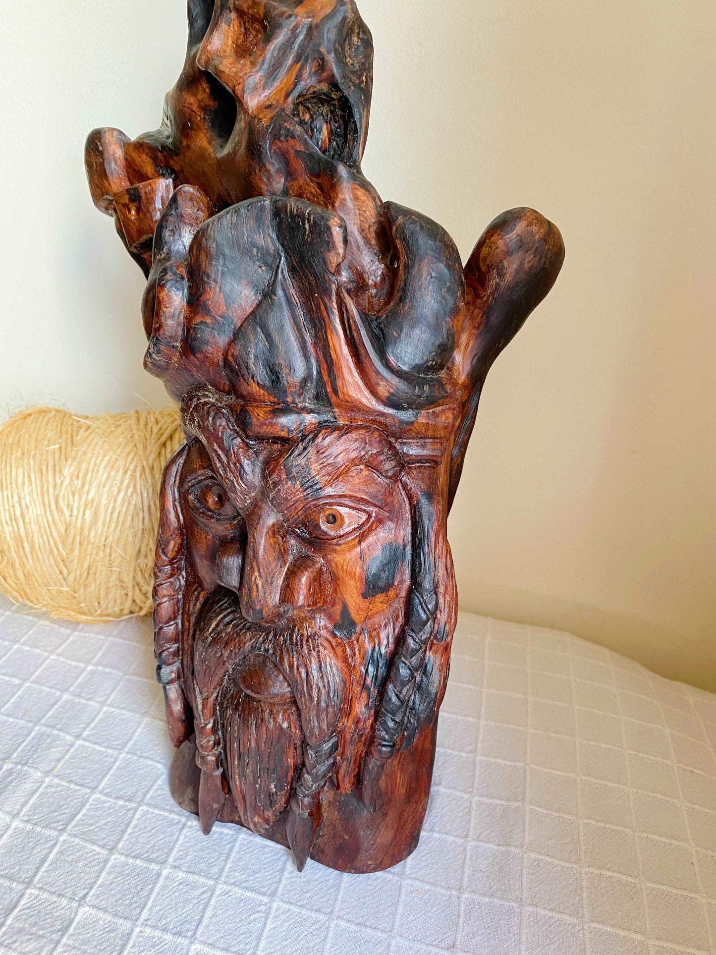 Hand Carved Odin Sculpture from Irish Bog Yew ranging in age from 3000 to 8000.