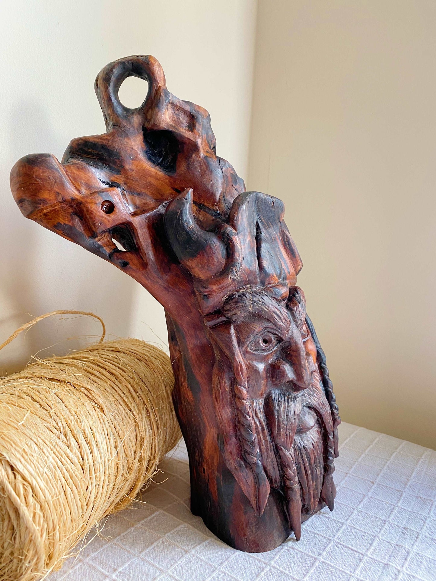 Hand Carved Odin Sculpture from Irish Bog Yew ranging in age from 3000 to 8000.
