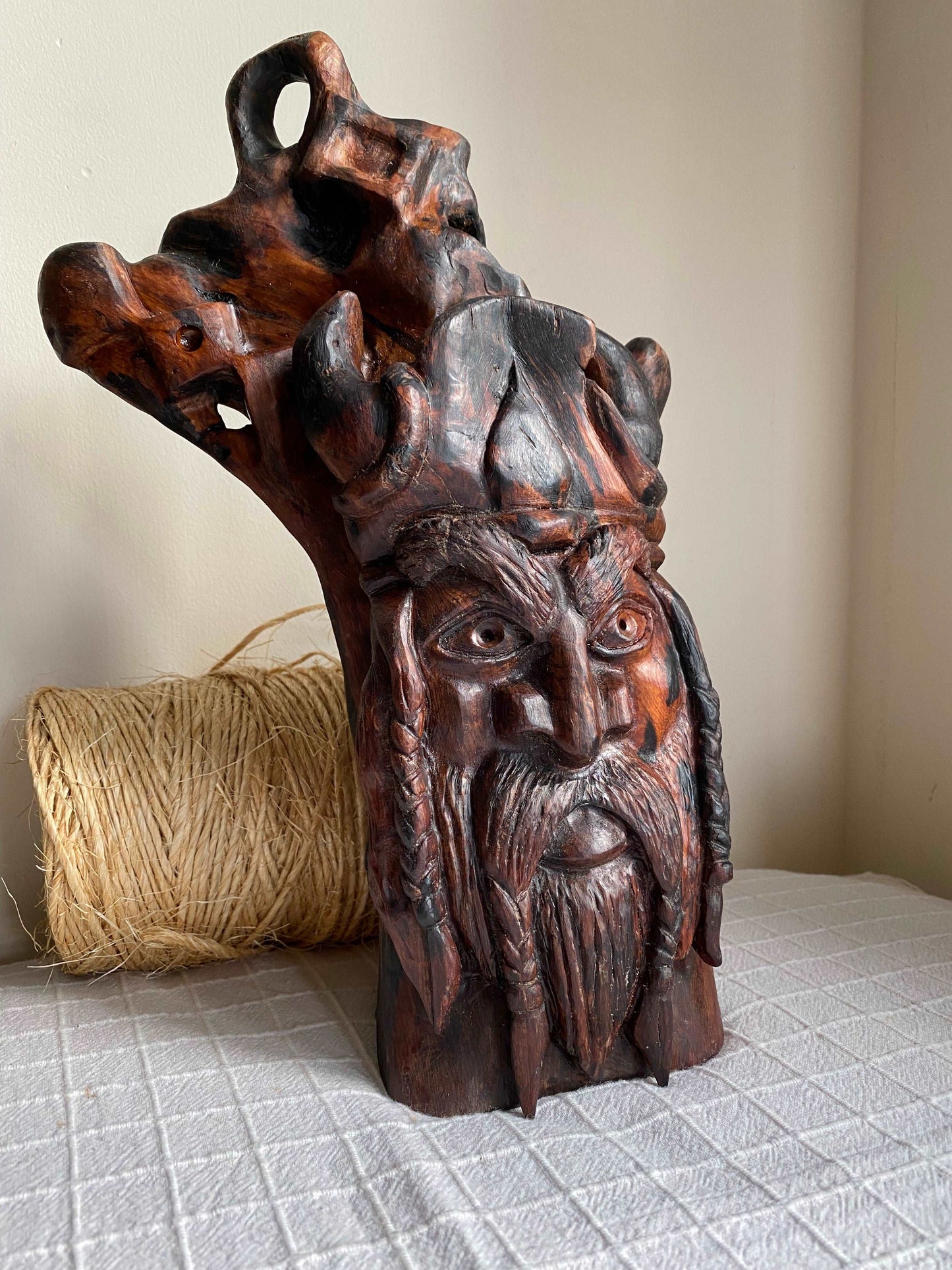 Hand Carved Odin Sculpture from Irish Bog Yew ranging in age from 3000 to 8000.