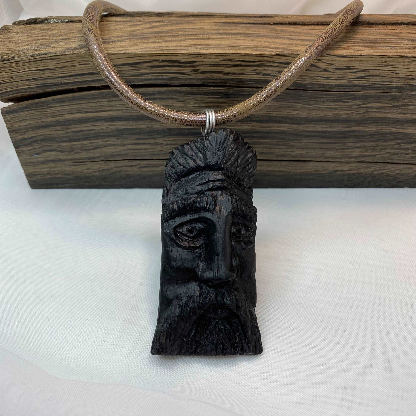 Irish Bog Oak Carved Face Necklace Gift - Handmade