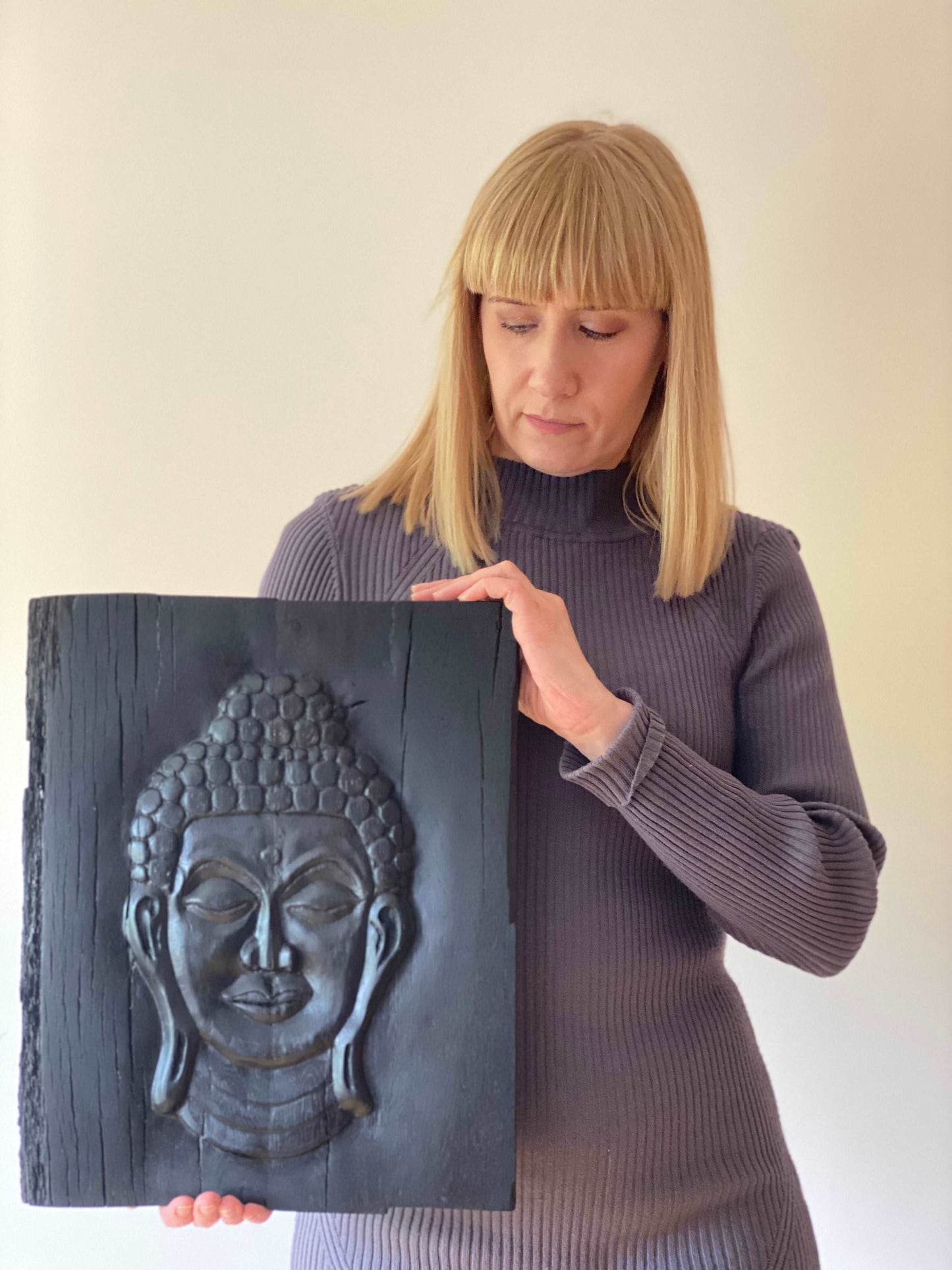 Hand Carved Buddha Sculpture from Irish Bog Oak approximately 3000 years.