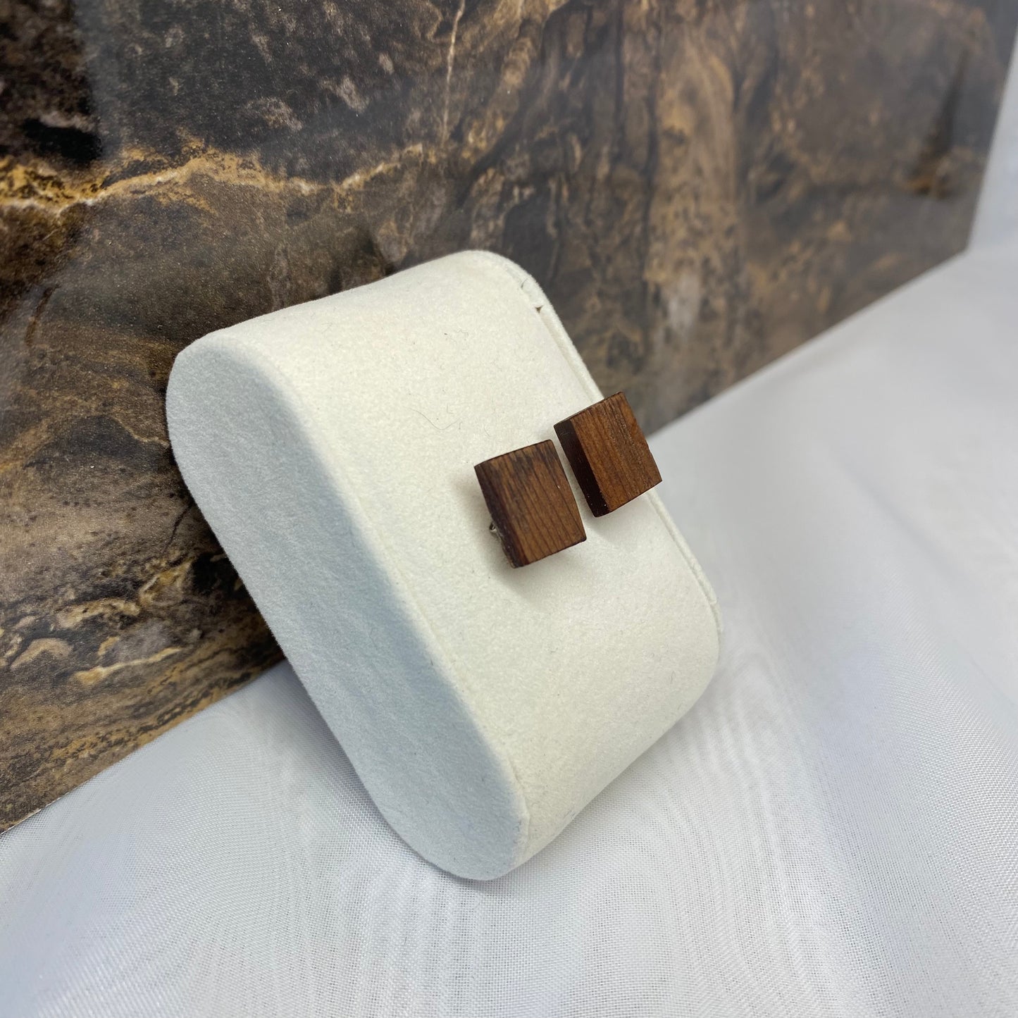Irish Bog Yew Rectangle Stud Earrings | Handmade Earrings