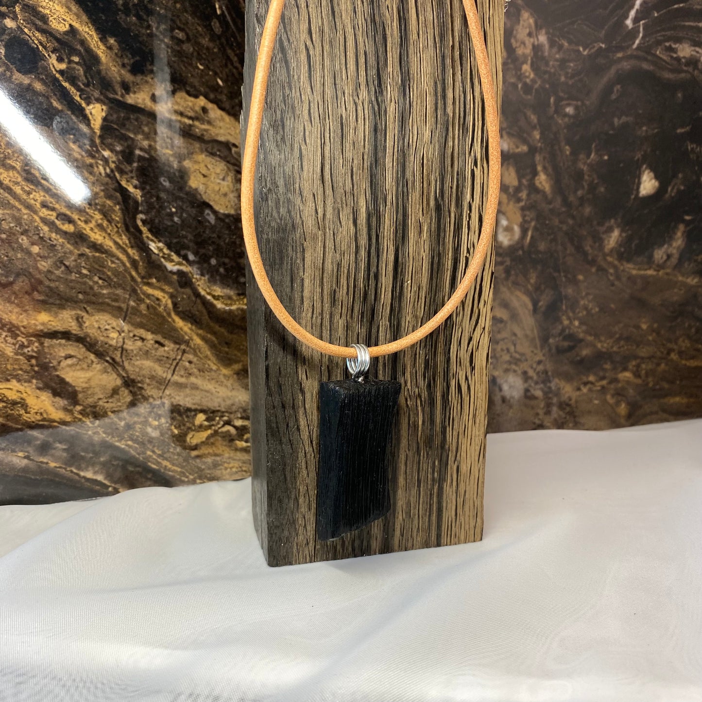 Irish Bog Oak Raw Carved Pendant - Handmade