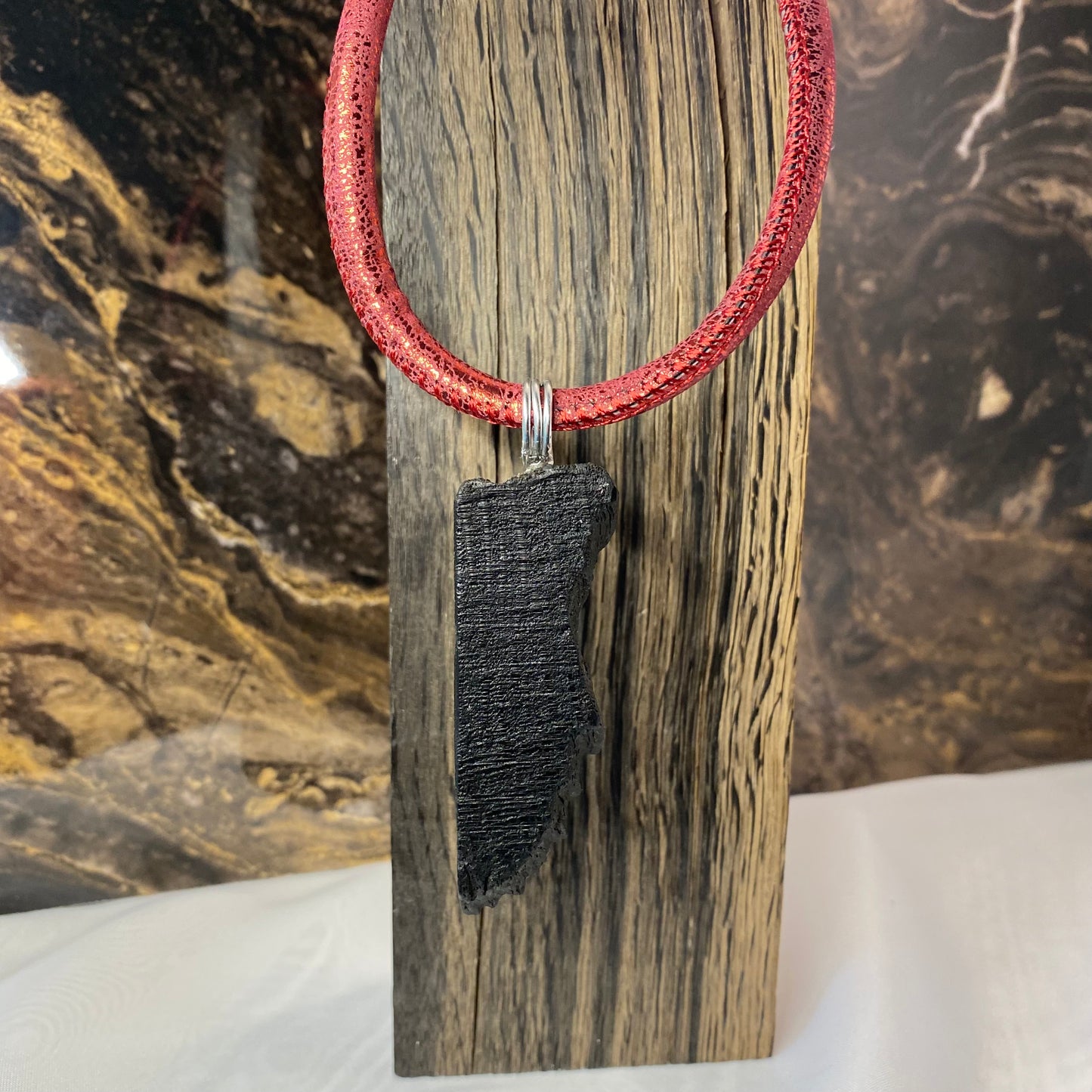 Irish Bog Oak Raw Carved Pendant - Handmade