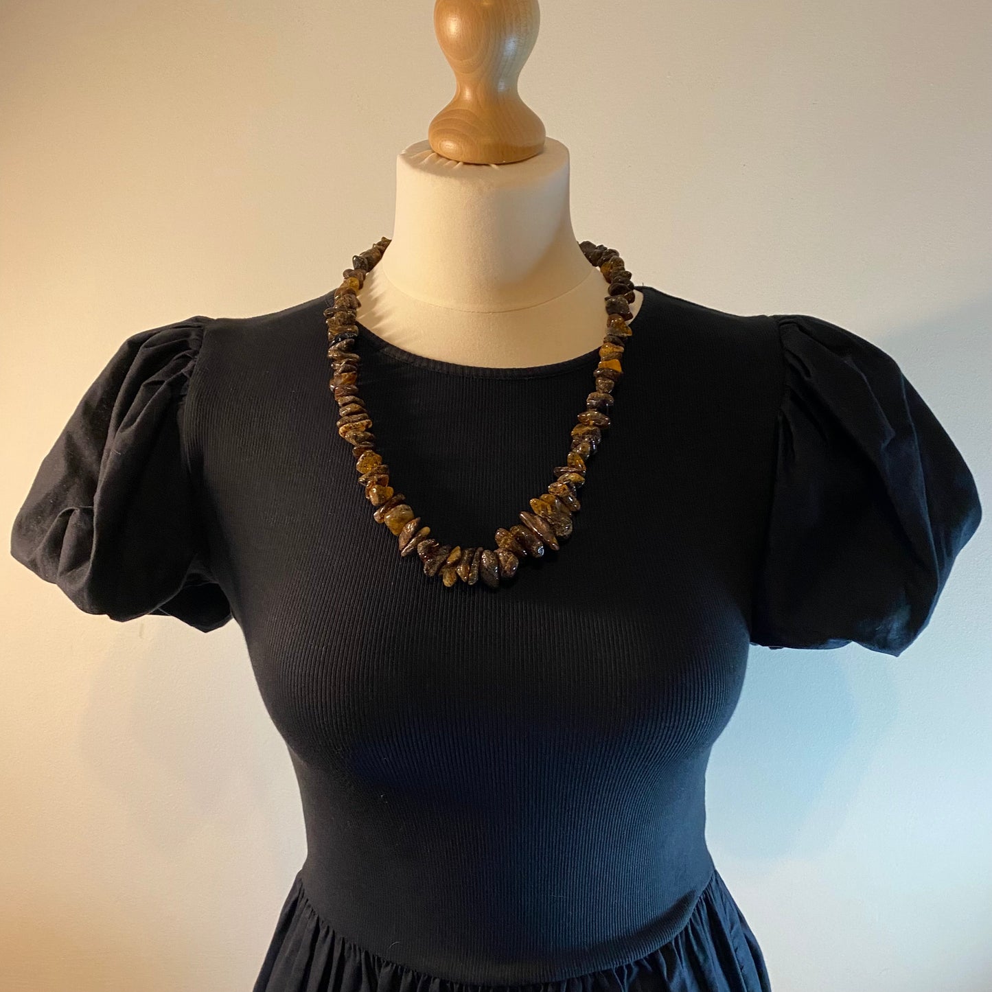 Polished Black Baltic Amber Necklace – Handmade