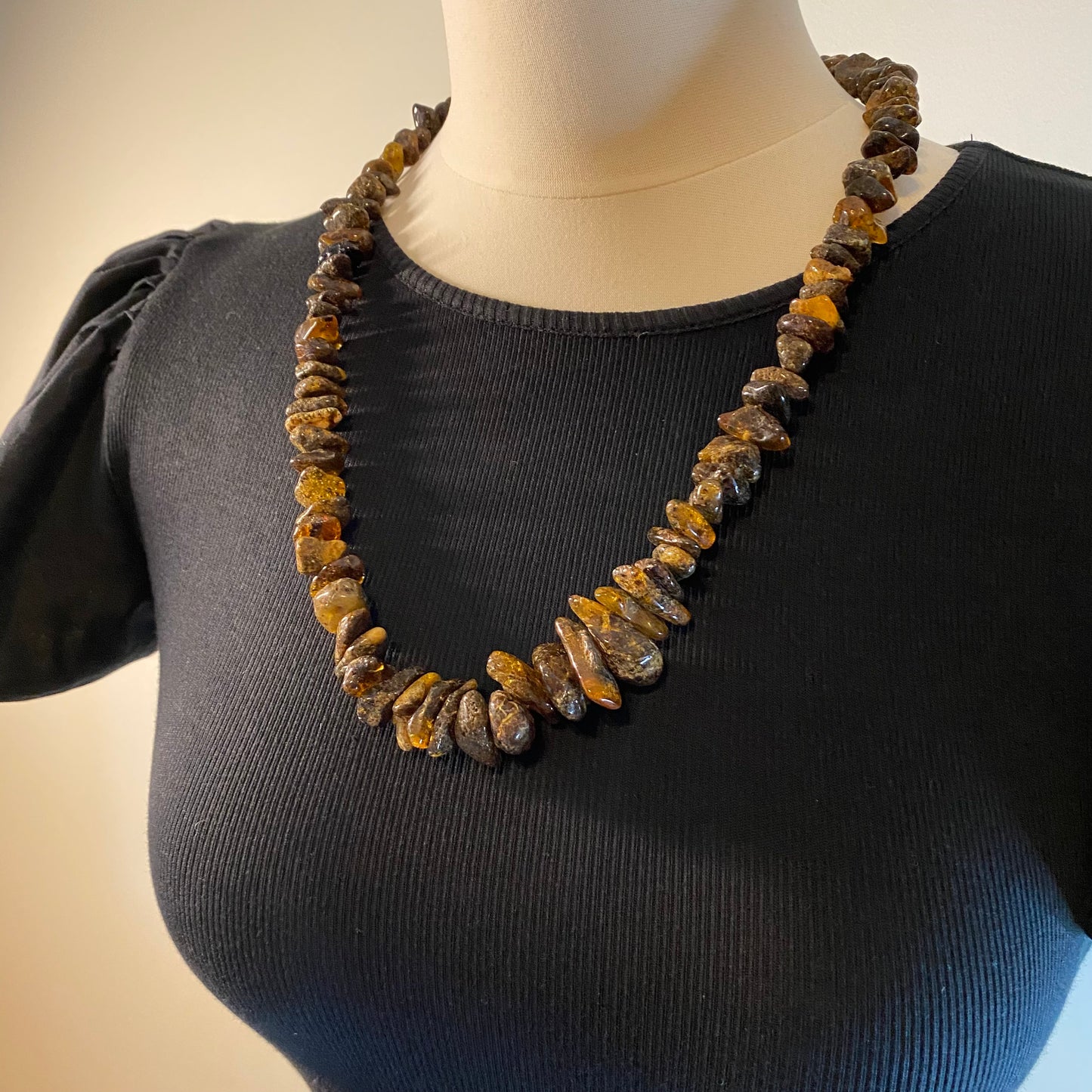 Polished Black Baltic Amber Necklace – Handmade