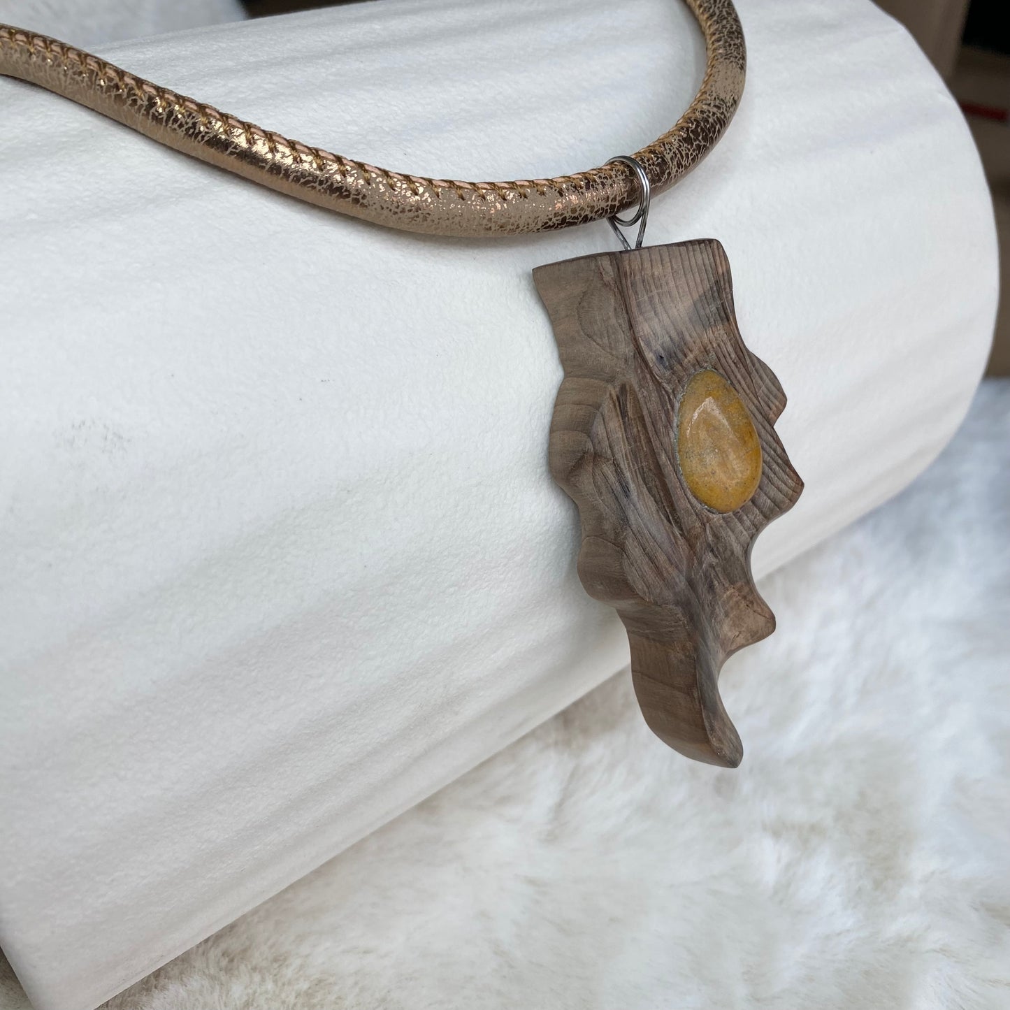 natural wood with stone necklace