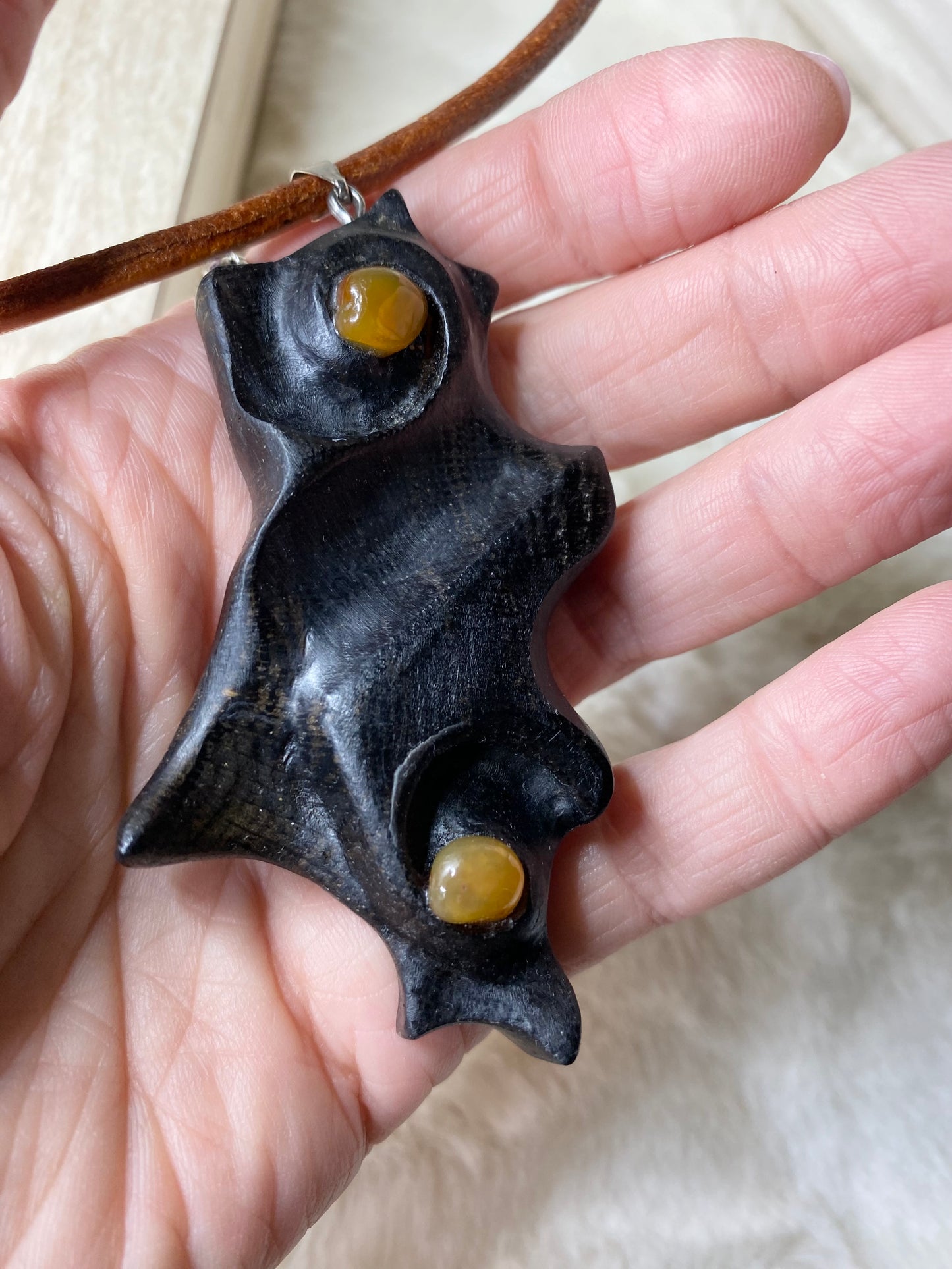 leather cord necklace, artisanal pendant,