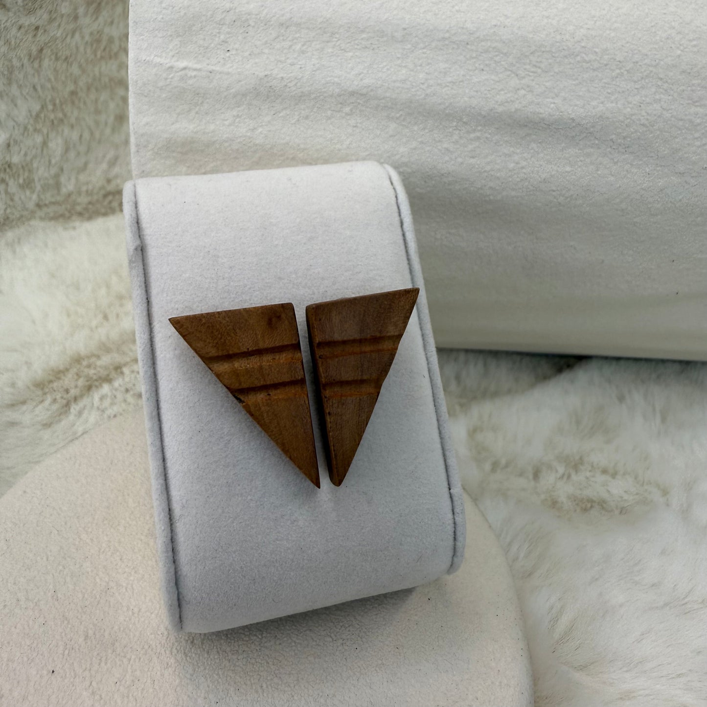 Eco-friendly apple wood earrings displayed in sustainable gift box, perfect for minimalist gift giving.