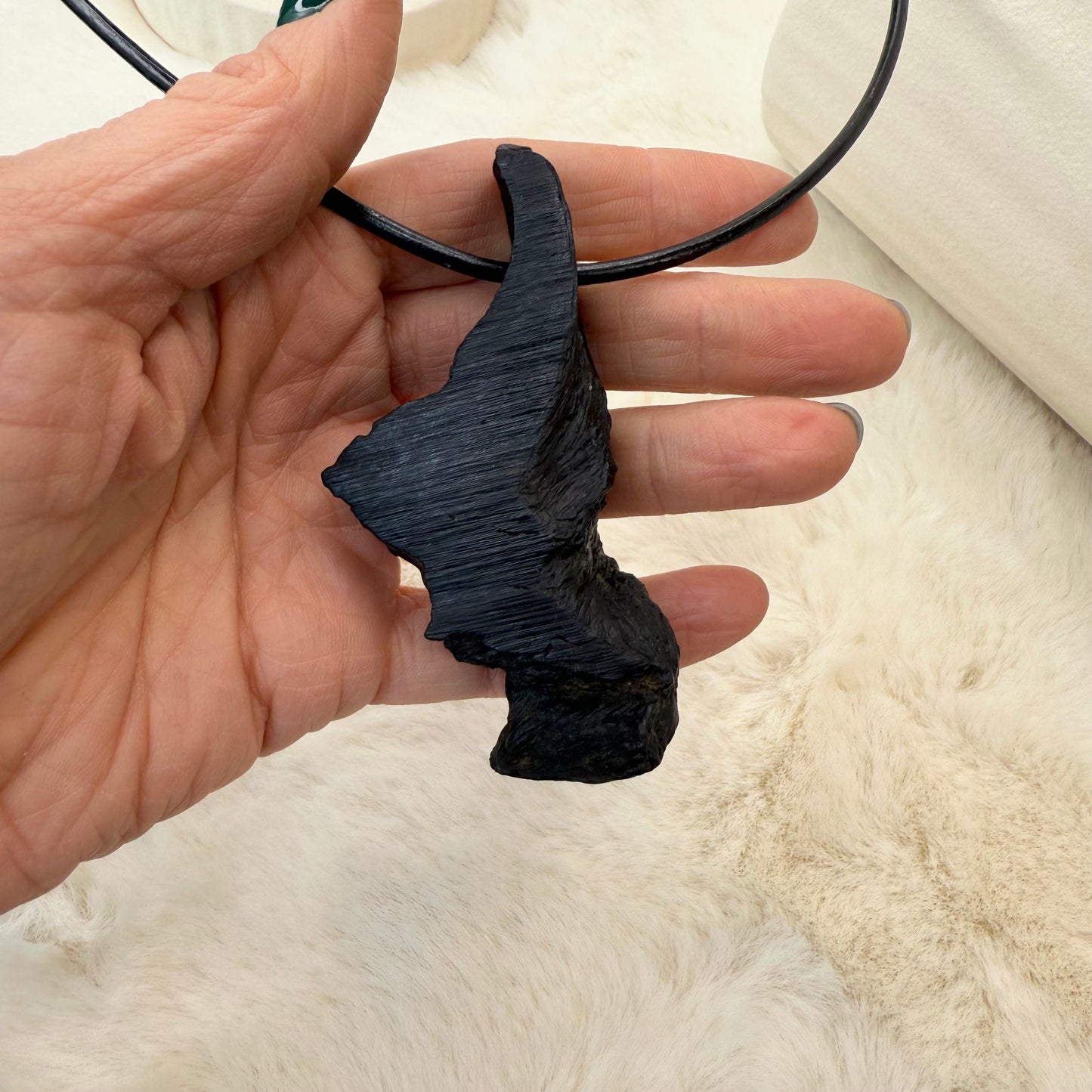 Raw Bog Oak Necklace – Natural Ancient Wood Pendant on Leather Cord