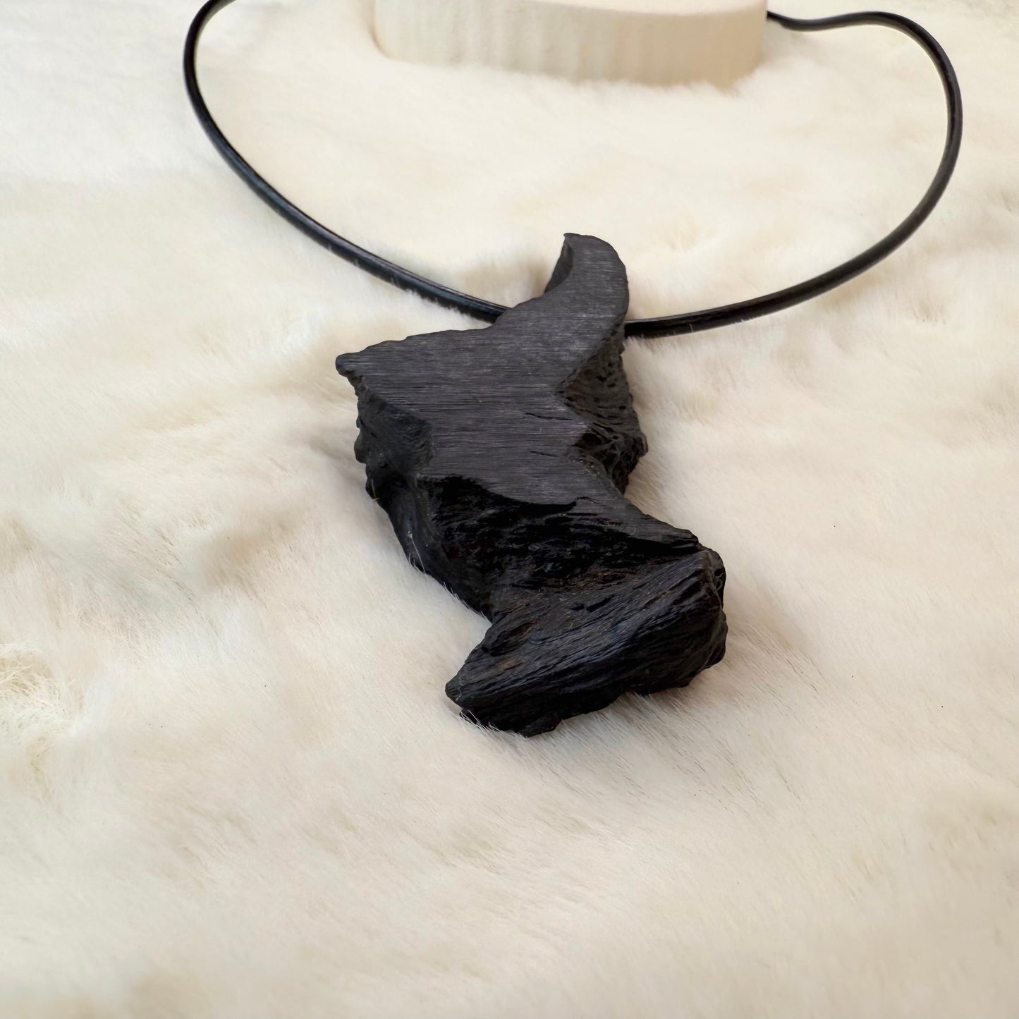 Raw Bog Oak Necklace – Natural Ancient Wood Pendant on Leather Cord