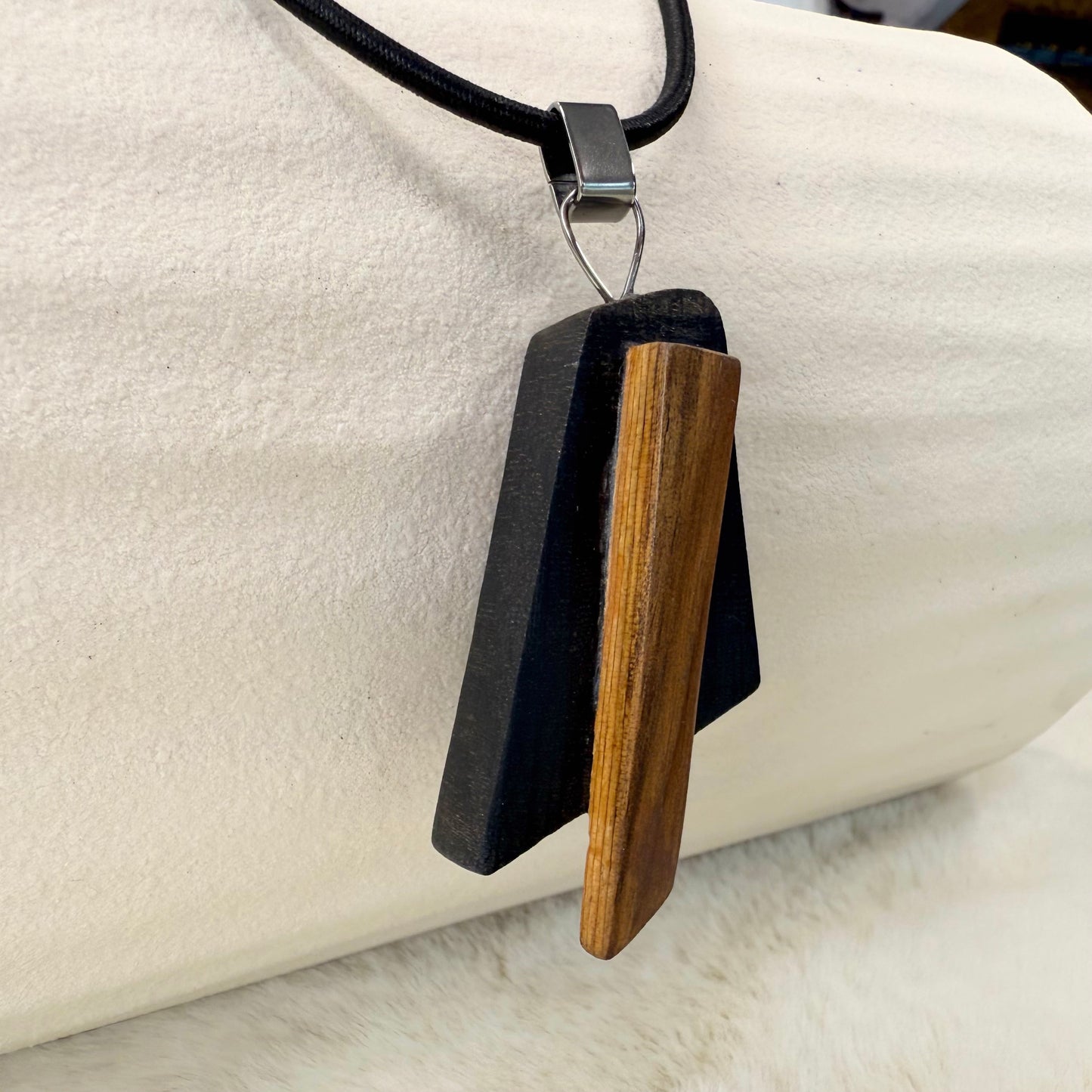 Light and dark wood pendant necklace for men or women