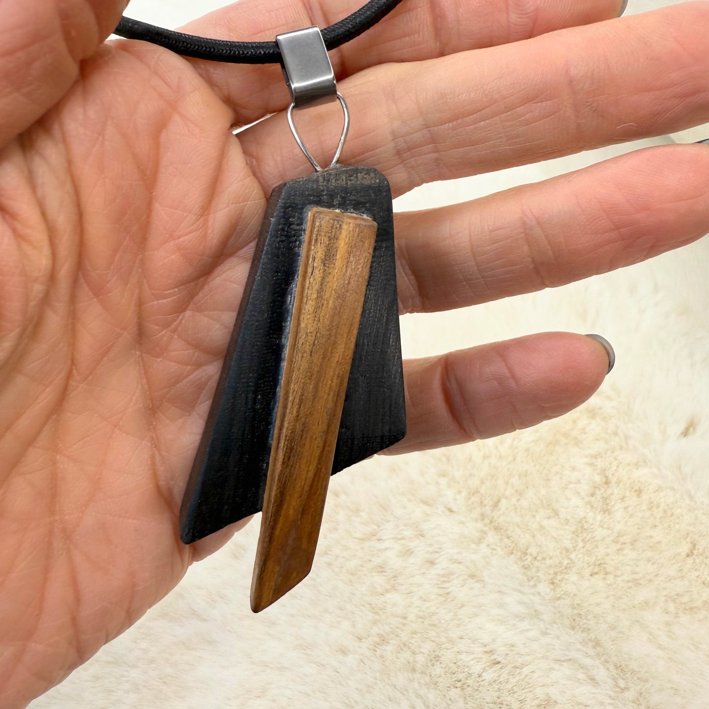 Hand-carved Irish bog wood pendant – unique grain pattern