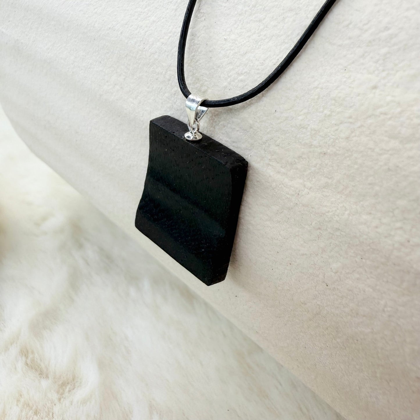 Minimalist Bog Oak and Leather Cord Pendant