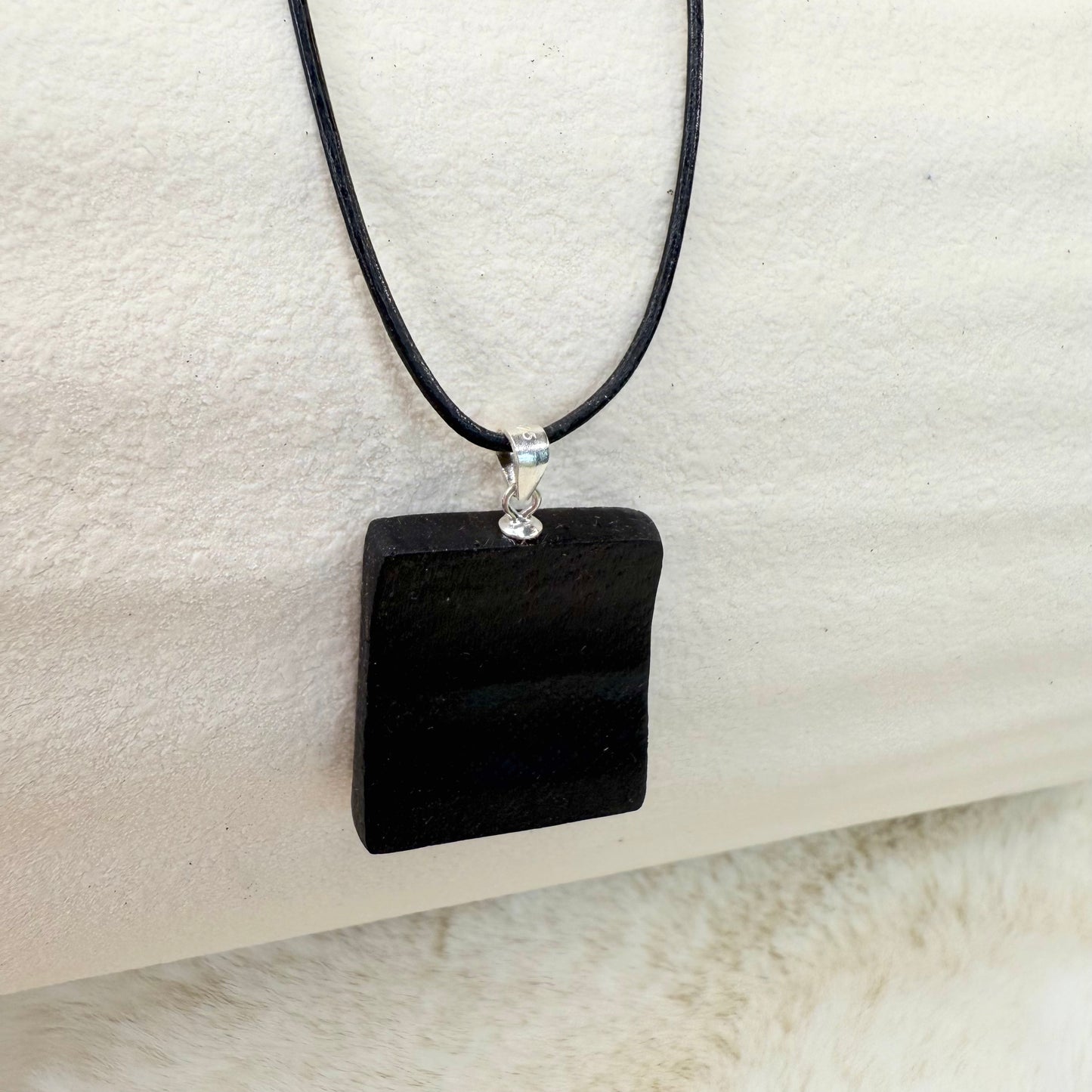 Minimalist Bog Oak and Leather Cord Pendant