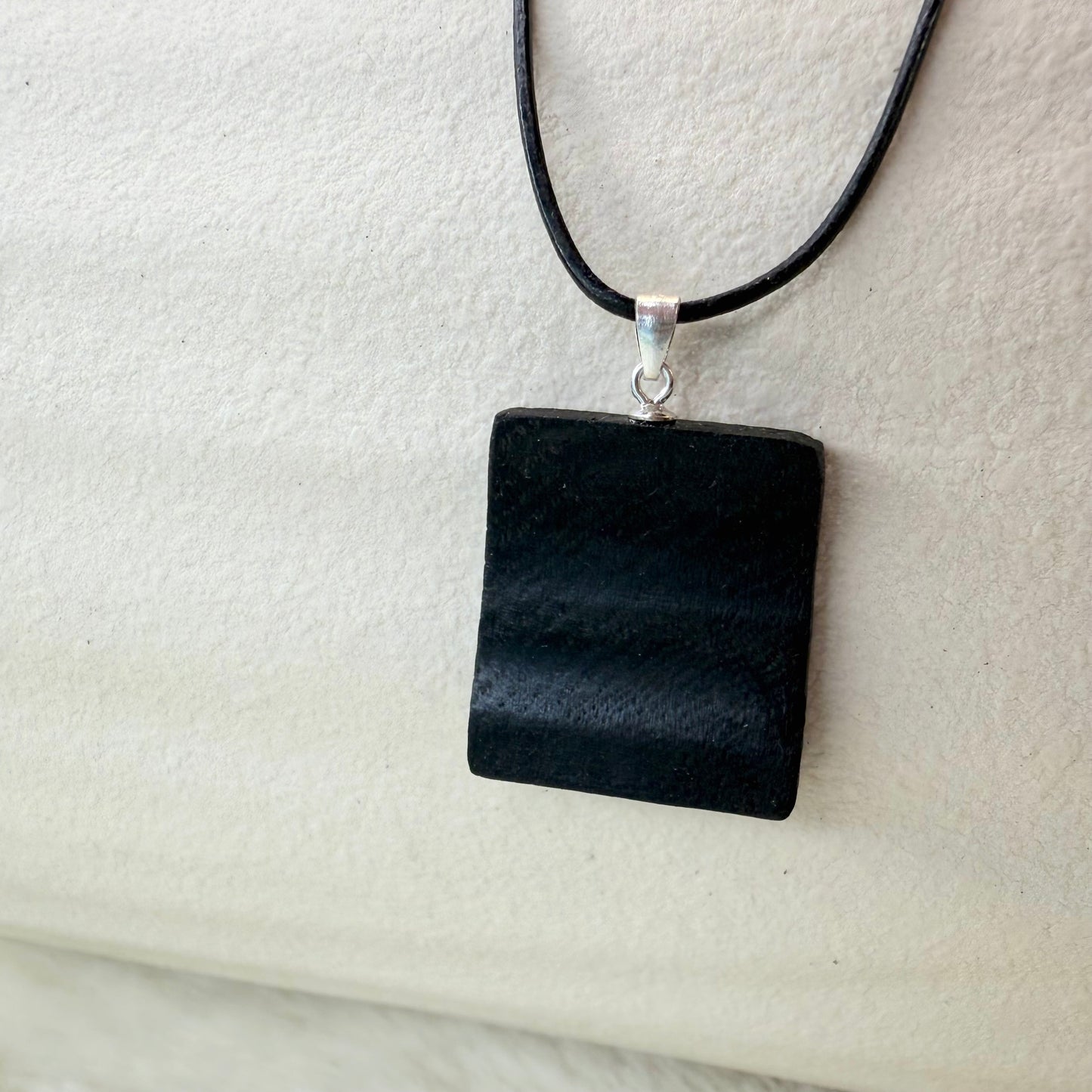 Minimalist Bog Oak and Leather Cord Pendant