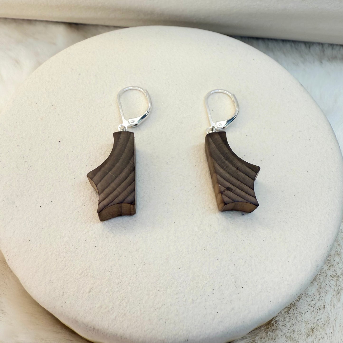 Pair of wooden earrings with silver hooks