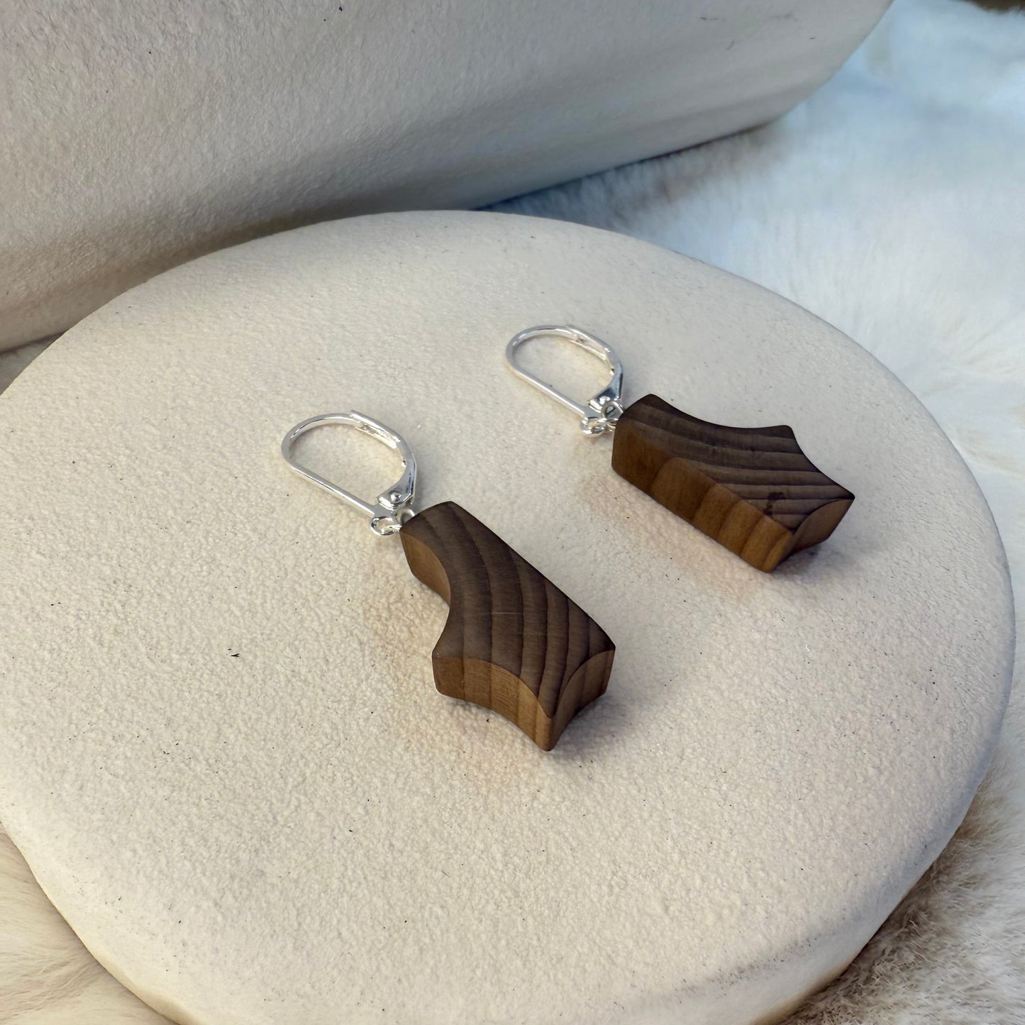 Lightweight and comfortable handcrafted bog wood earrings with 925 sterling silver hooks, perfect for everyday wear