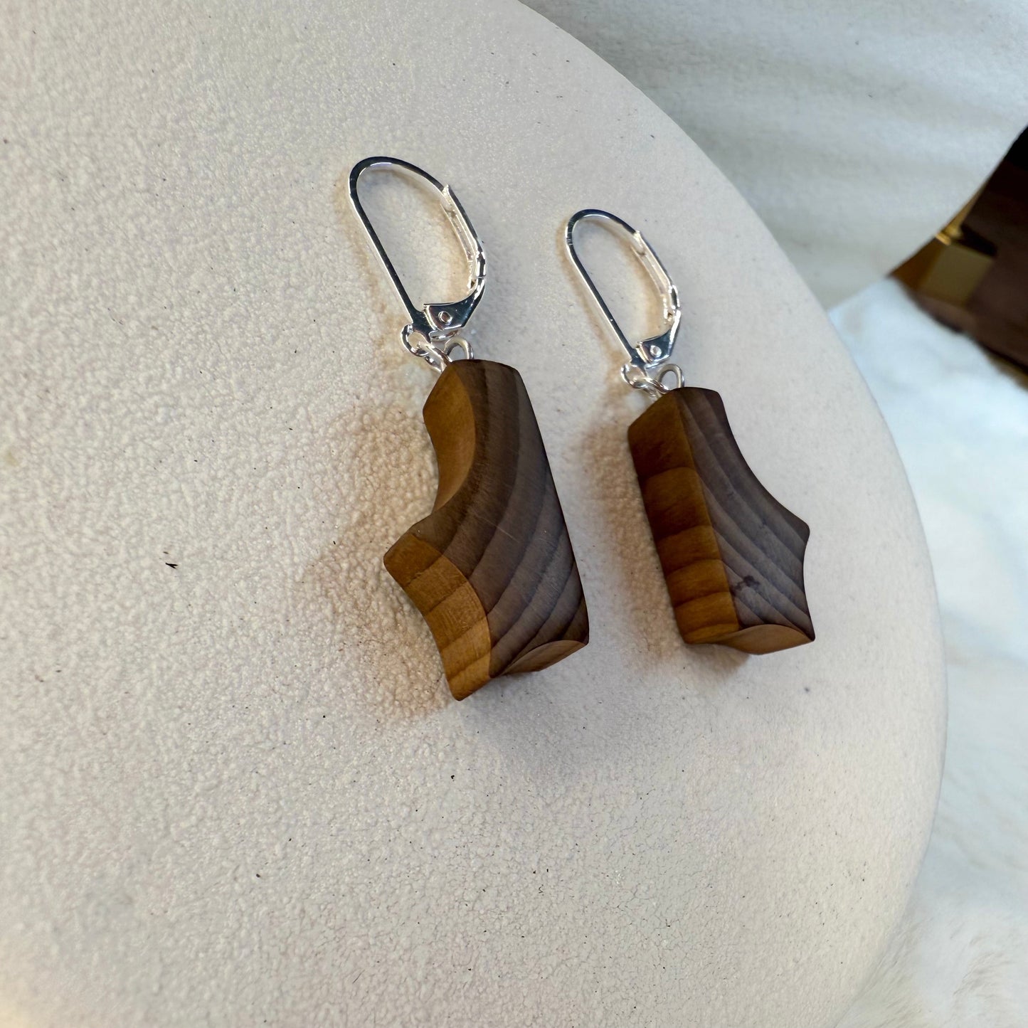 Elegant handcrafted earrings made from rare ancient bog wood, complemented by 925 sterling silver hooks