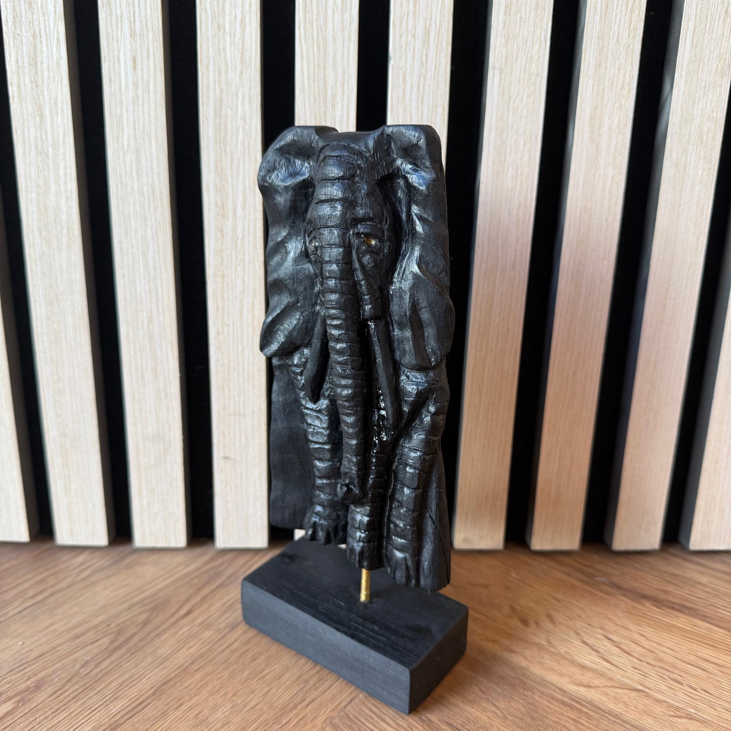 One-of-a-kind wooden elephant head sculpture, handmade in Ireland